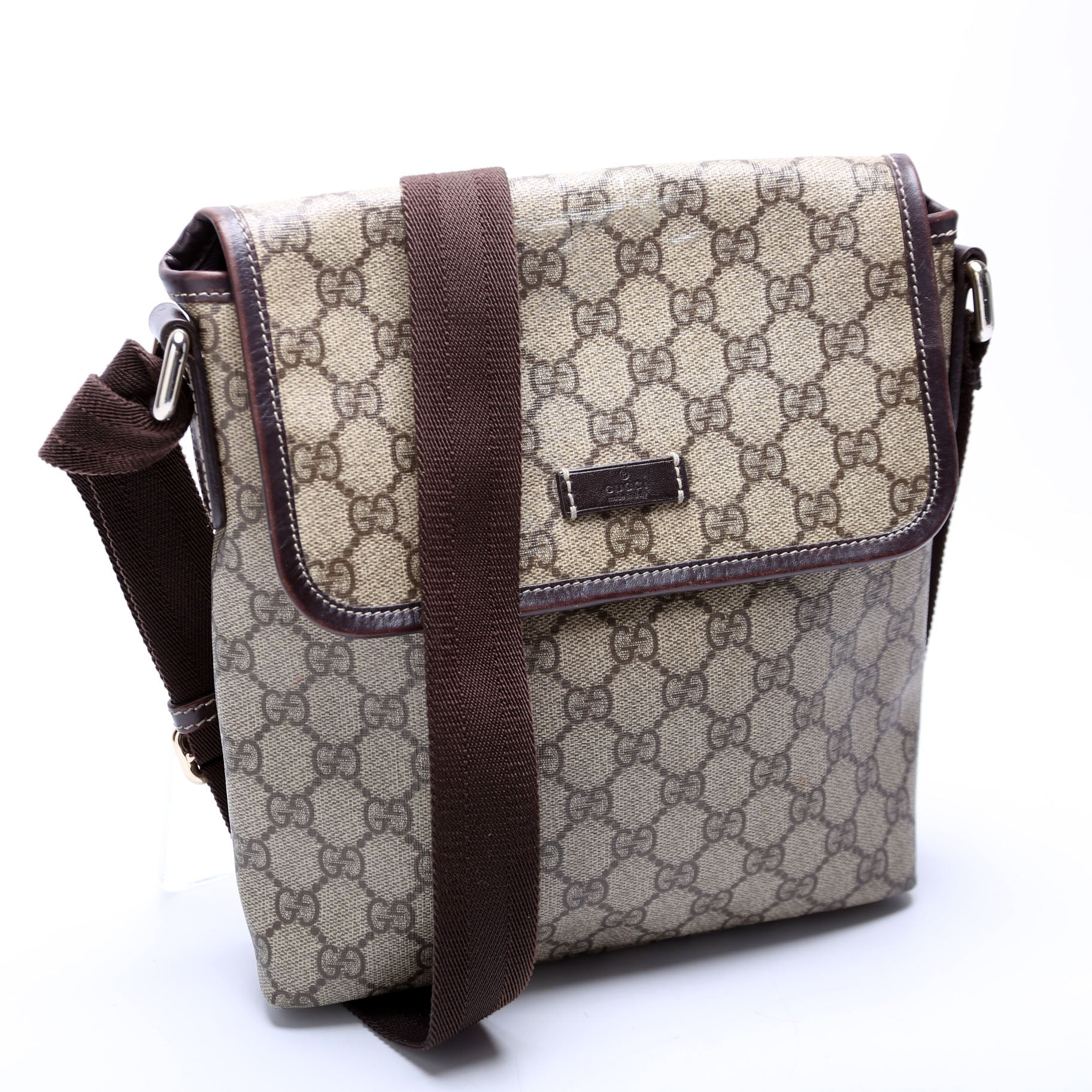 Gucci 223666 GG Supreme Flap Messenger Brown Bag
