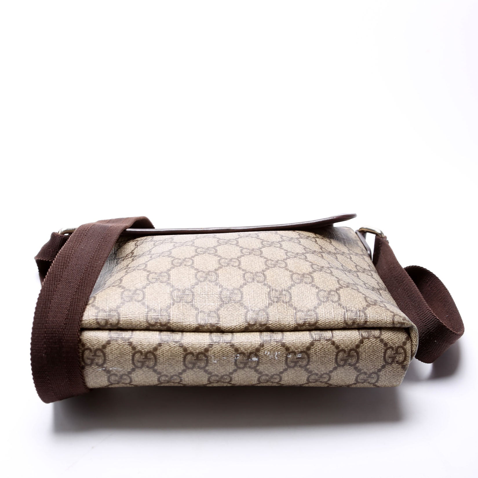 Gucci 223666 GG Supreme Flap Messenger Brown Bag