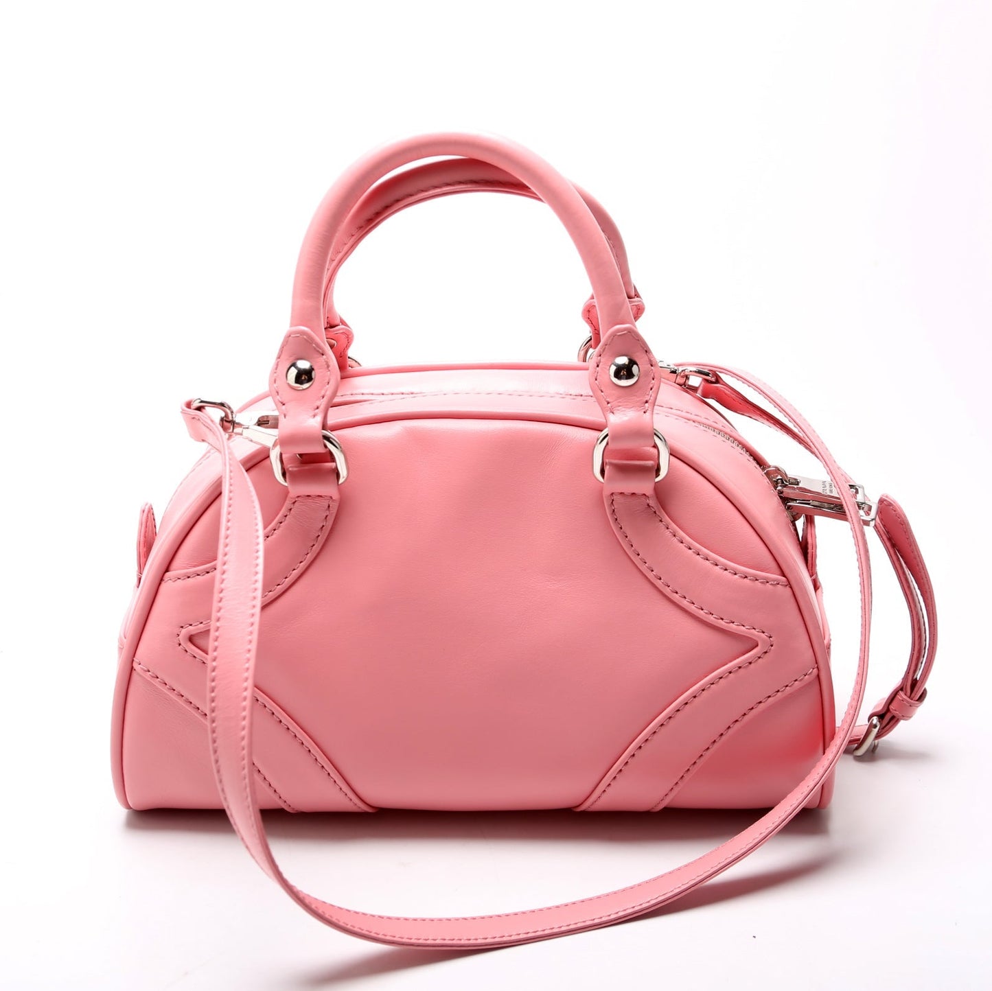 Prada 1BB071 Soft Calfskin Monochrome Bowling Pink Bag