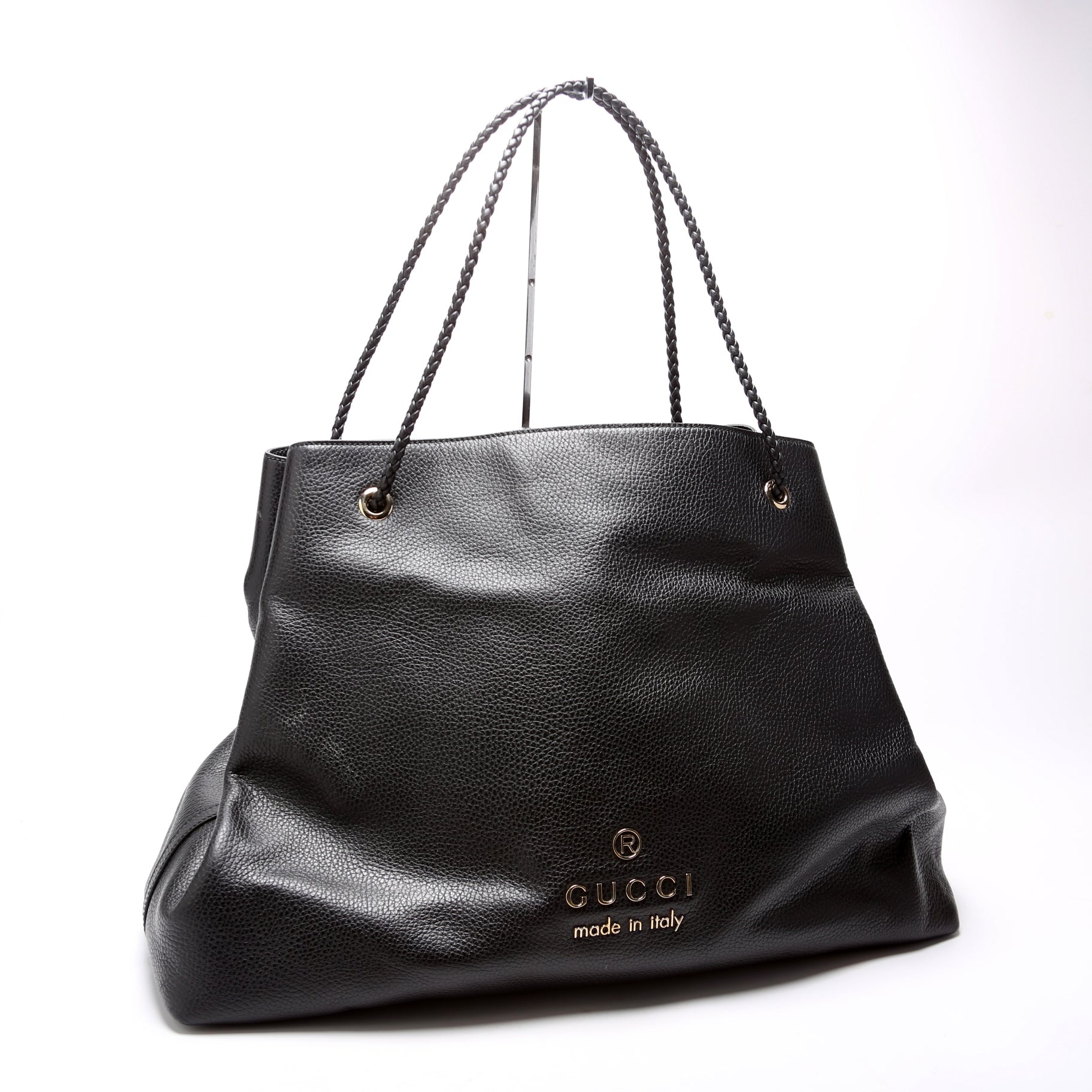 Gucci 419690 Gifford Braided Strap Tote Black Bag