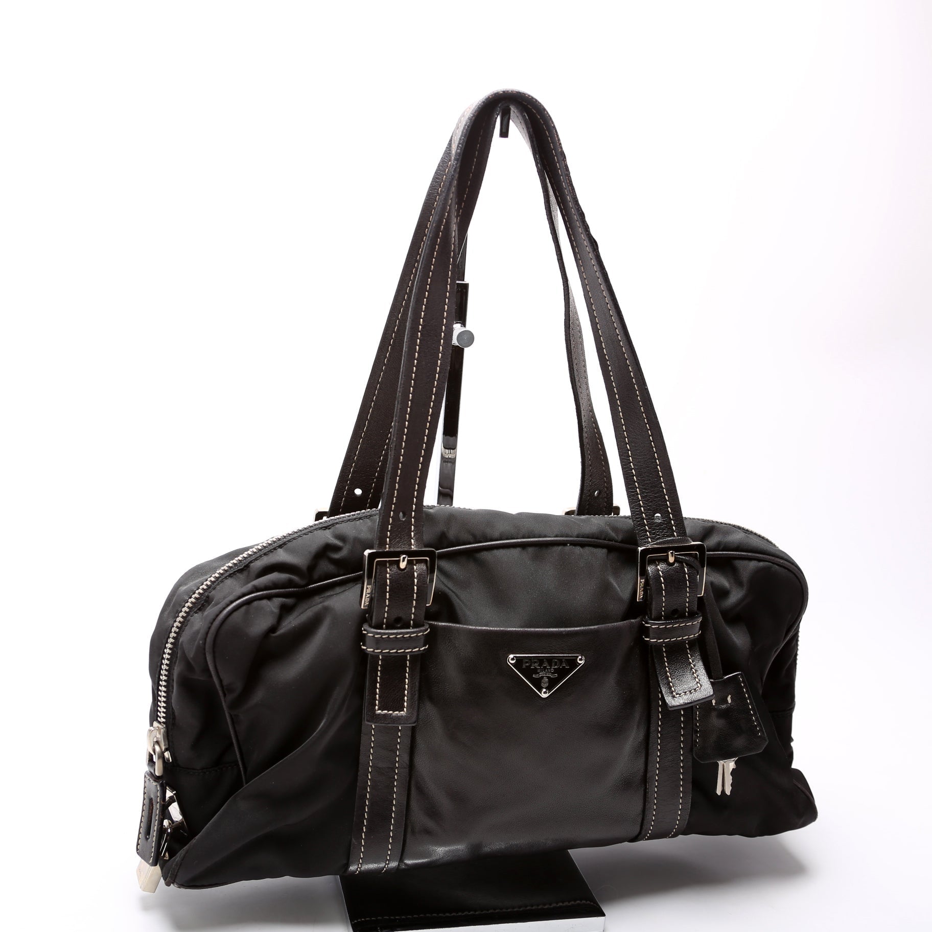 Prada Tessuto Nylon/Leather Shoulder Black Bag