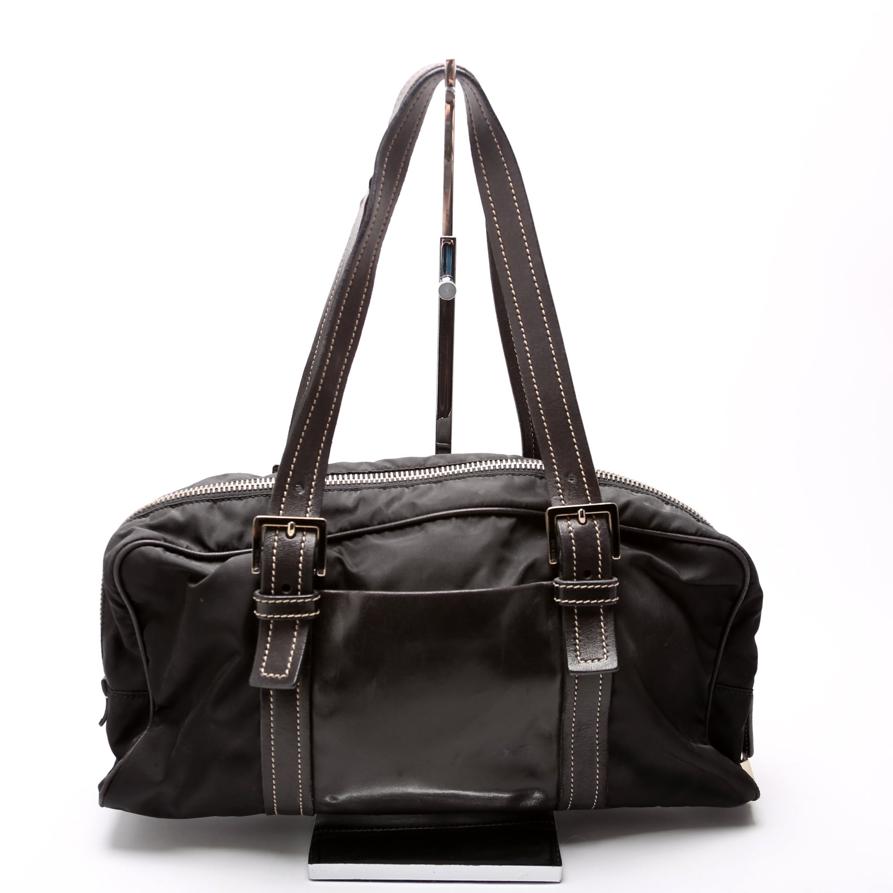 Prada Tessuto Nylon/Leather Shoulder Black Bag