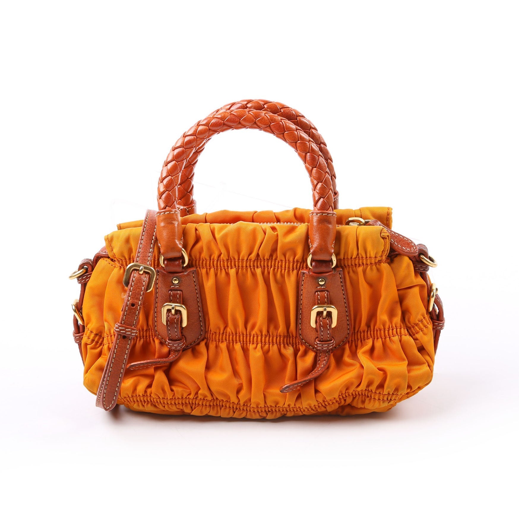 Prada Gaufre Nylon Mini Shopping Satchel Orange Bag
