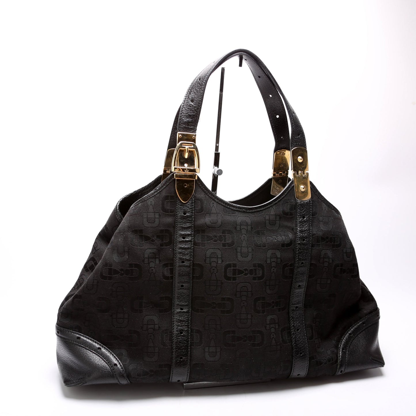 Gucci 145769 Horsebit Canvas/Leather Shoulder Black Bag