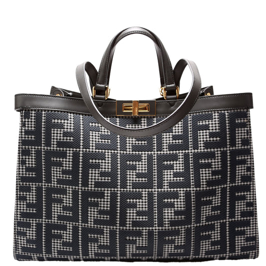 Fendi 8BH374 Peekaboo FF Wool Houndstooth X-Tote Blue Bag