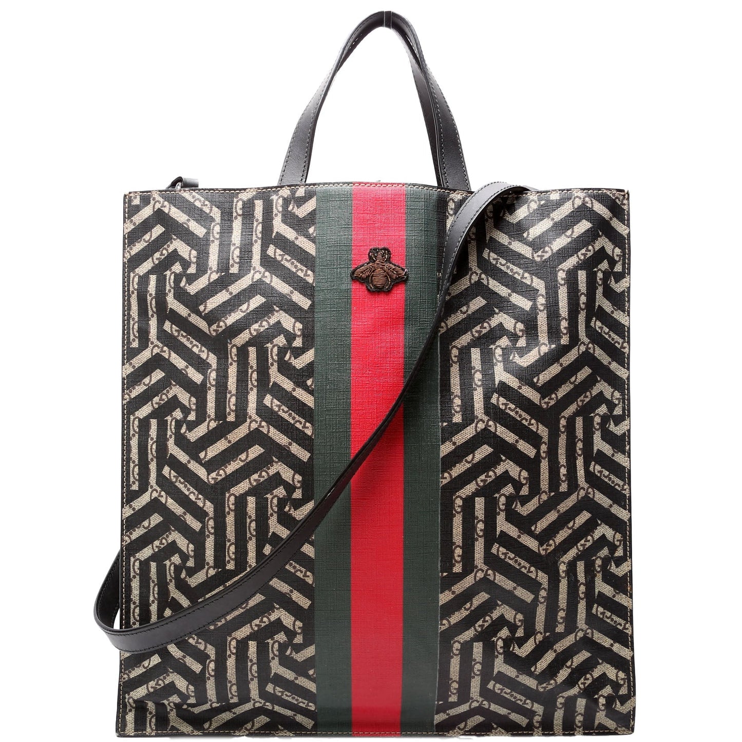 Gucci 450950 Soft GG Supreme Caleido Web Vertical Tote Black/Beige Bag