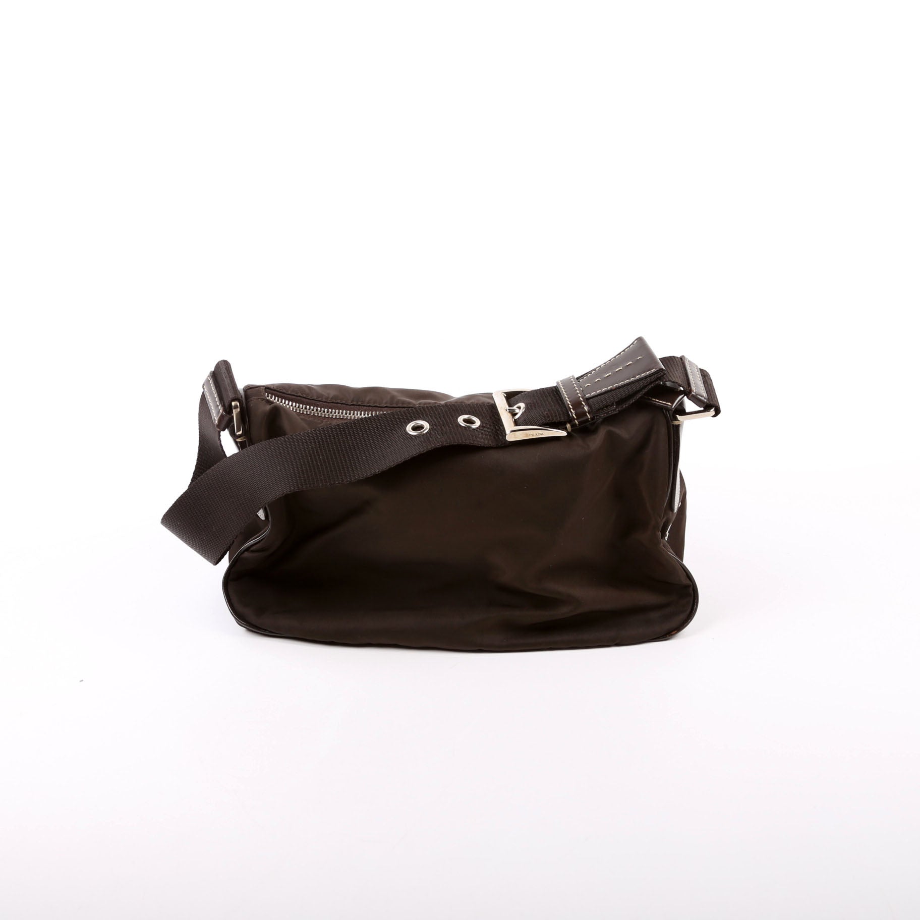 Prada Nylon Double Pocket Shoulder Brown Bag