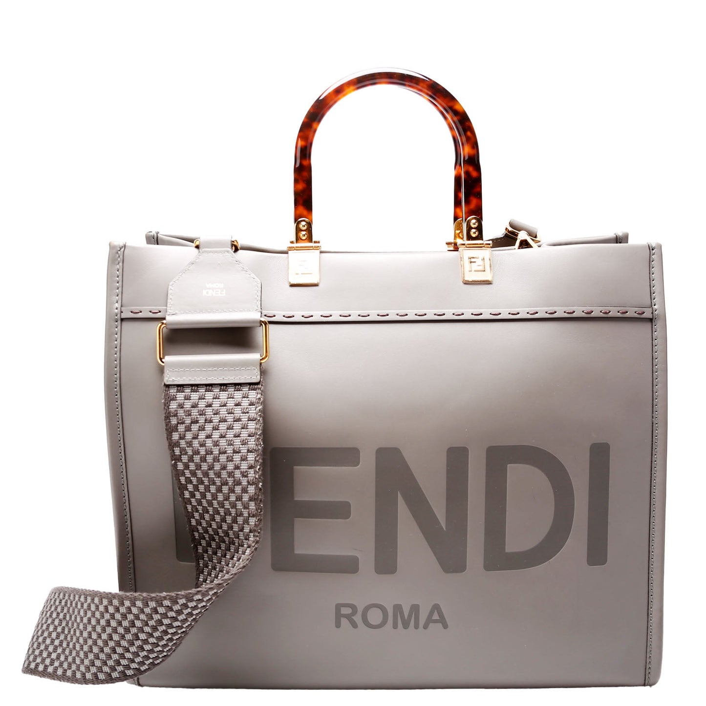 Fendi 8BH386 Sunshine Shopper Medium Leather Gray Bag