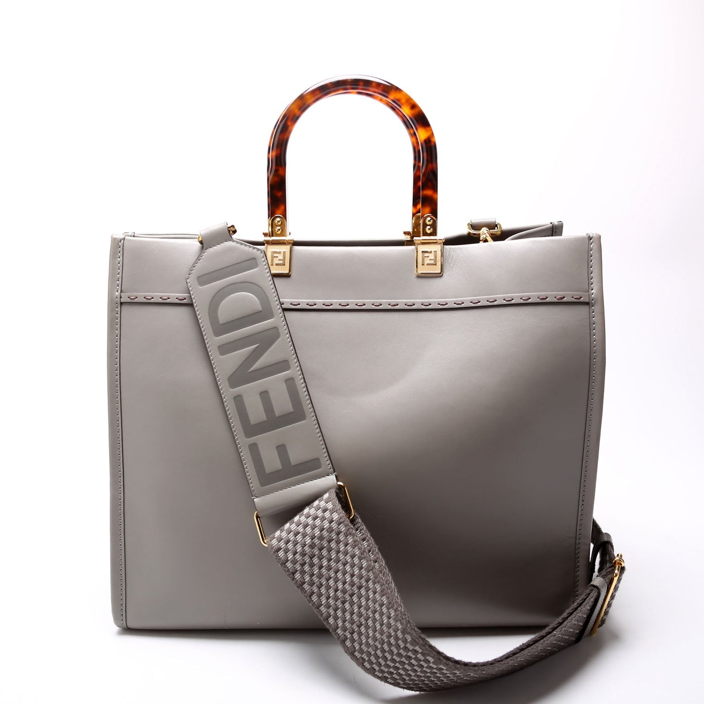 Fendi 8BH386 Sunshine Shopper Medium Leather Gray Bag