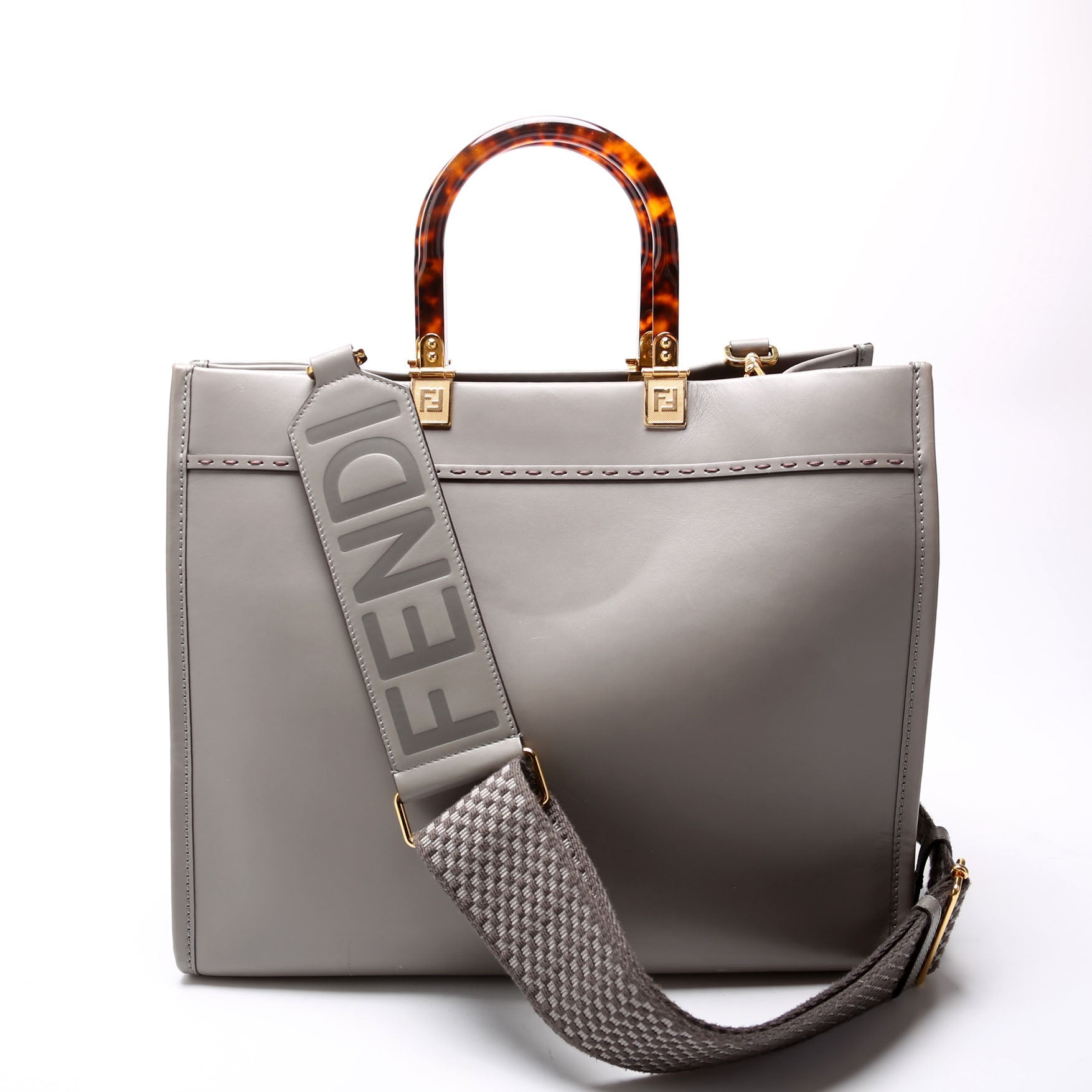 Fendi 8BH386 Sunshine Shopper Medium Leather Gray Bag