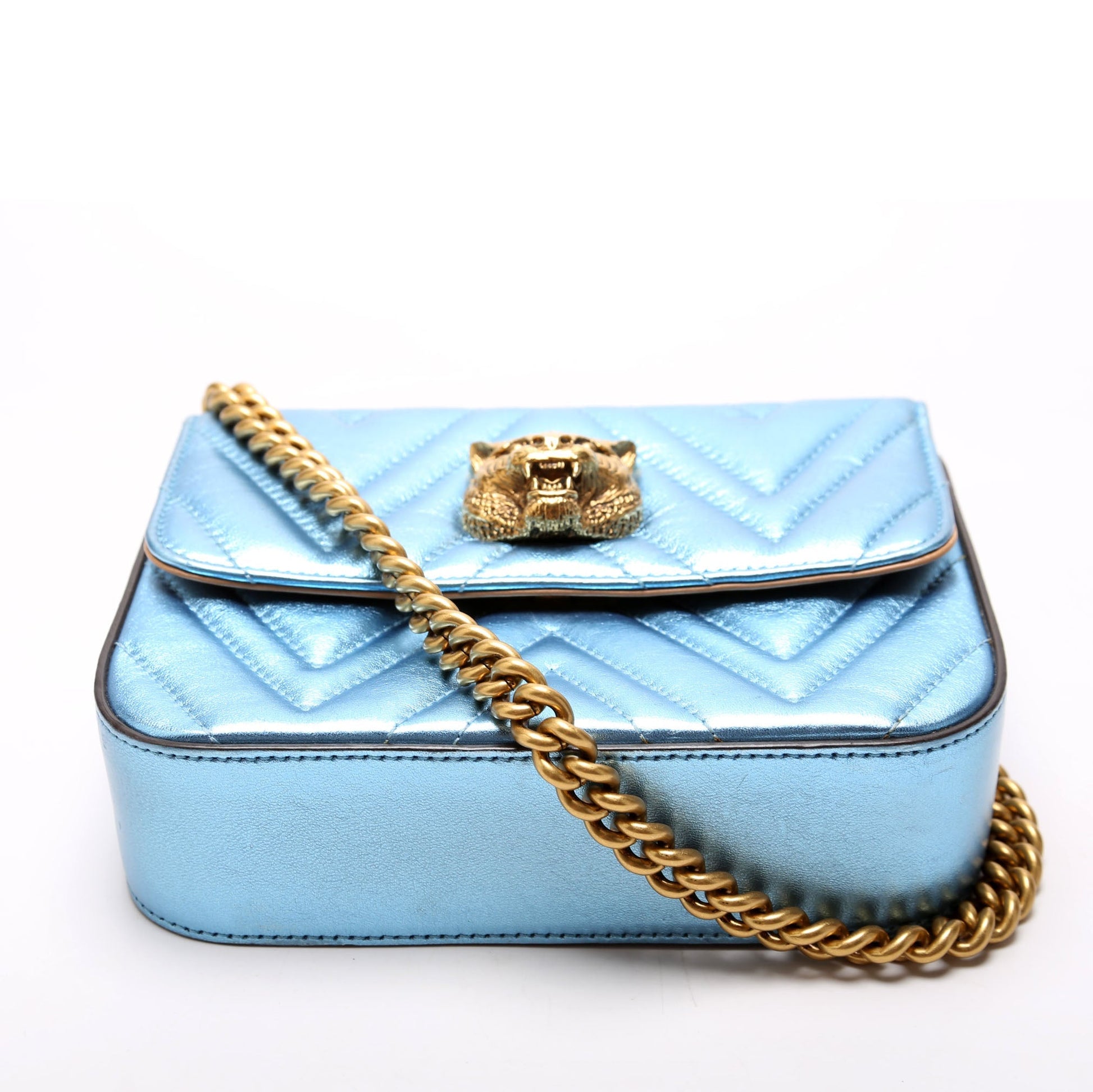 Gucci 432581 Broadway Metalic Matelasse Shoulder Blue Bag