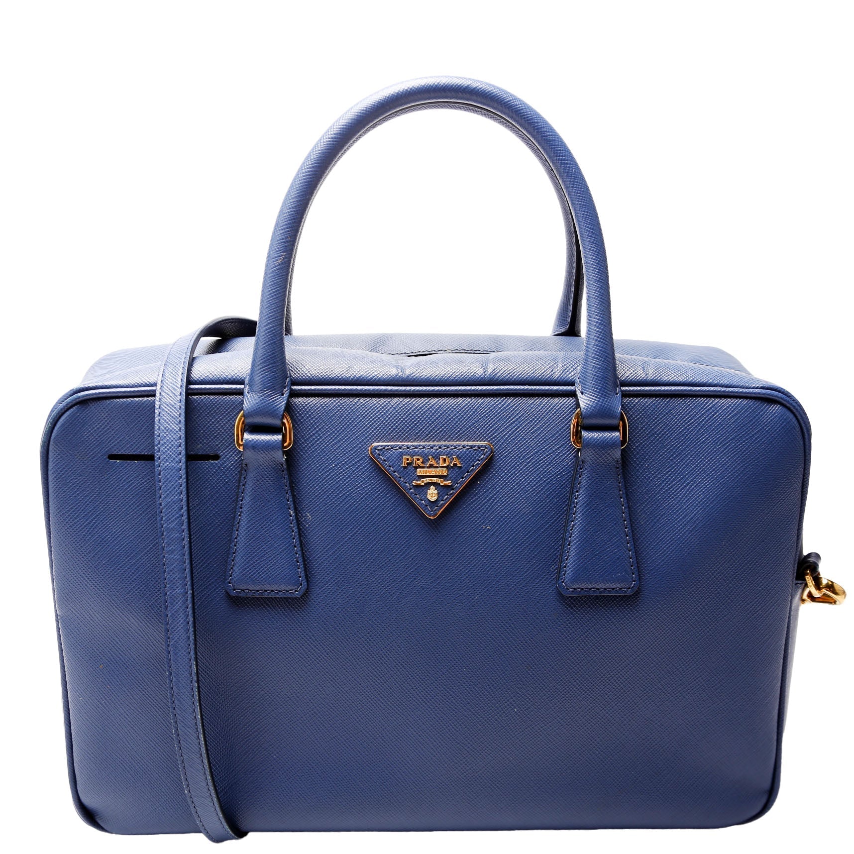 Prada Saffiano Lux Bauletto Blue Bag