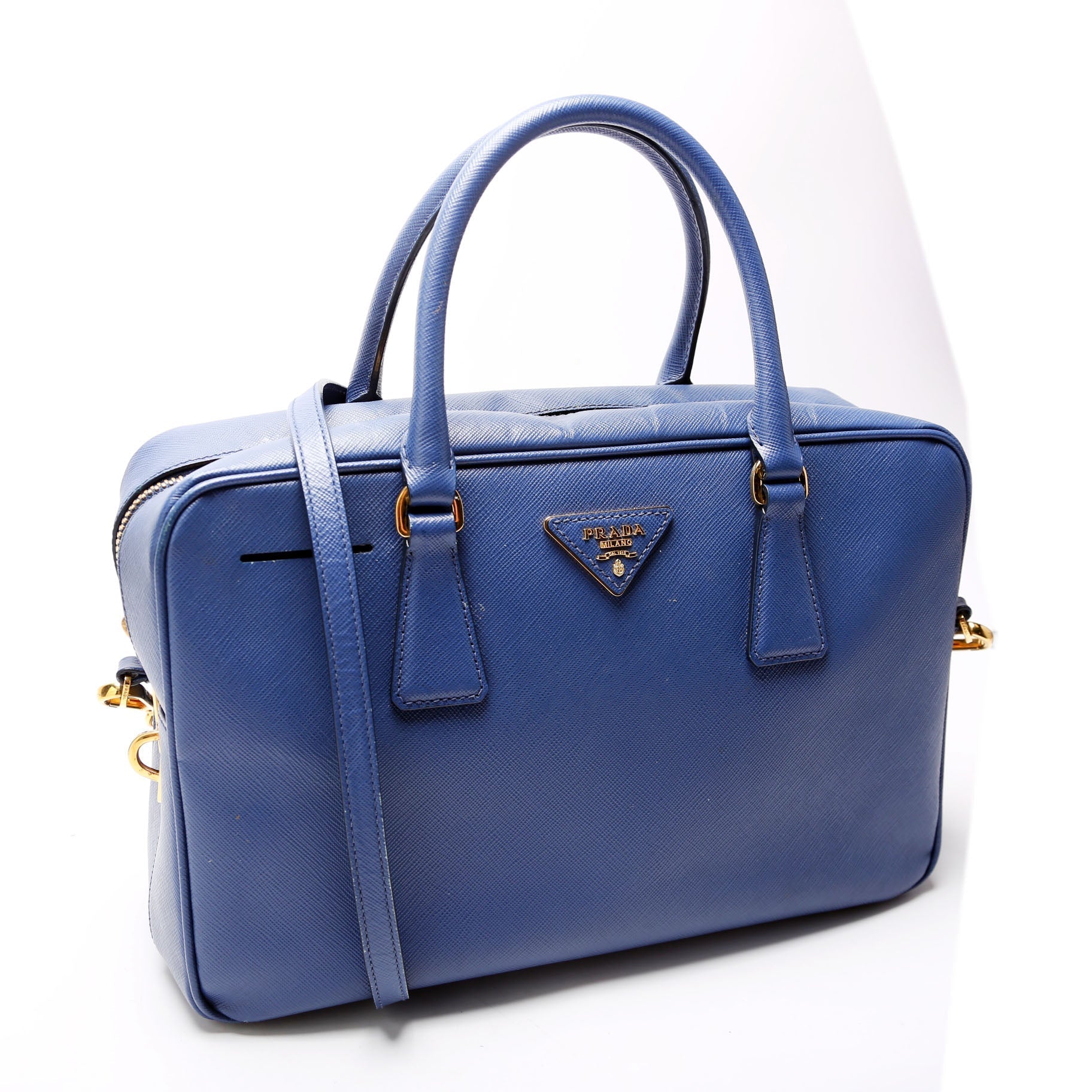 Prada Saffiano Lux Bauletto Blue Bag