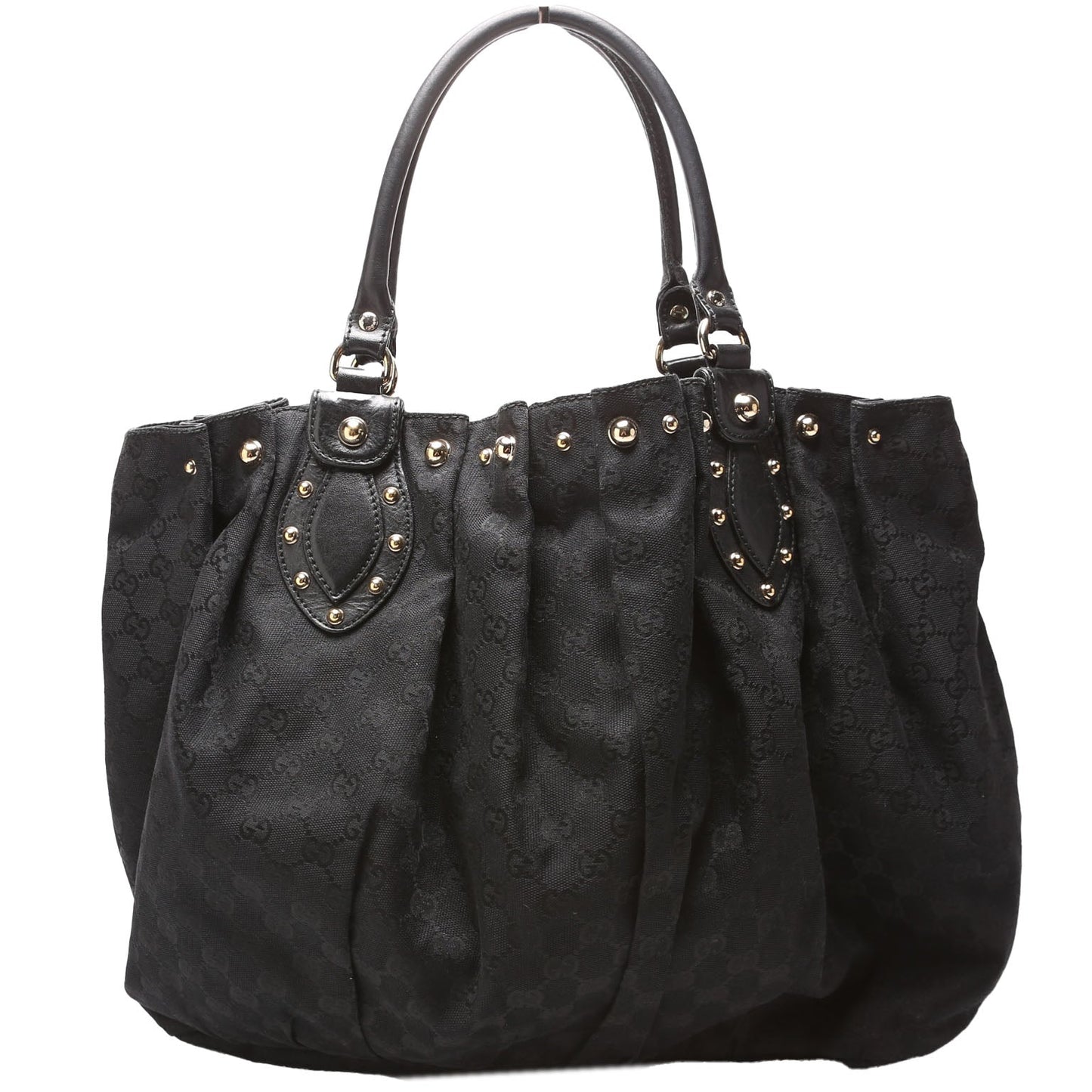 Gucci 203626 GG Canvas Studded Pelham Tote Large Black Bag