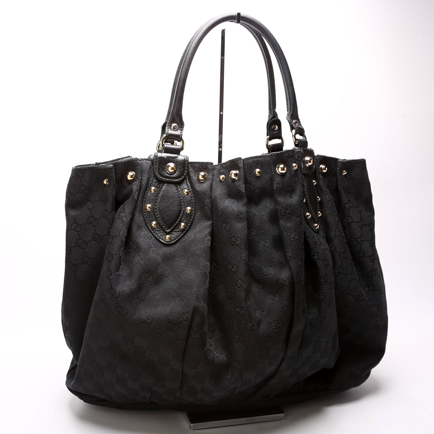 Gucci 203626 GG Canvas Studded Pelham Tote Large Black Bag
