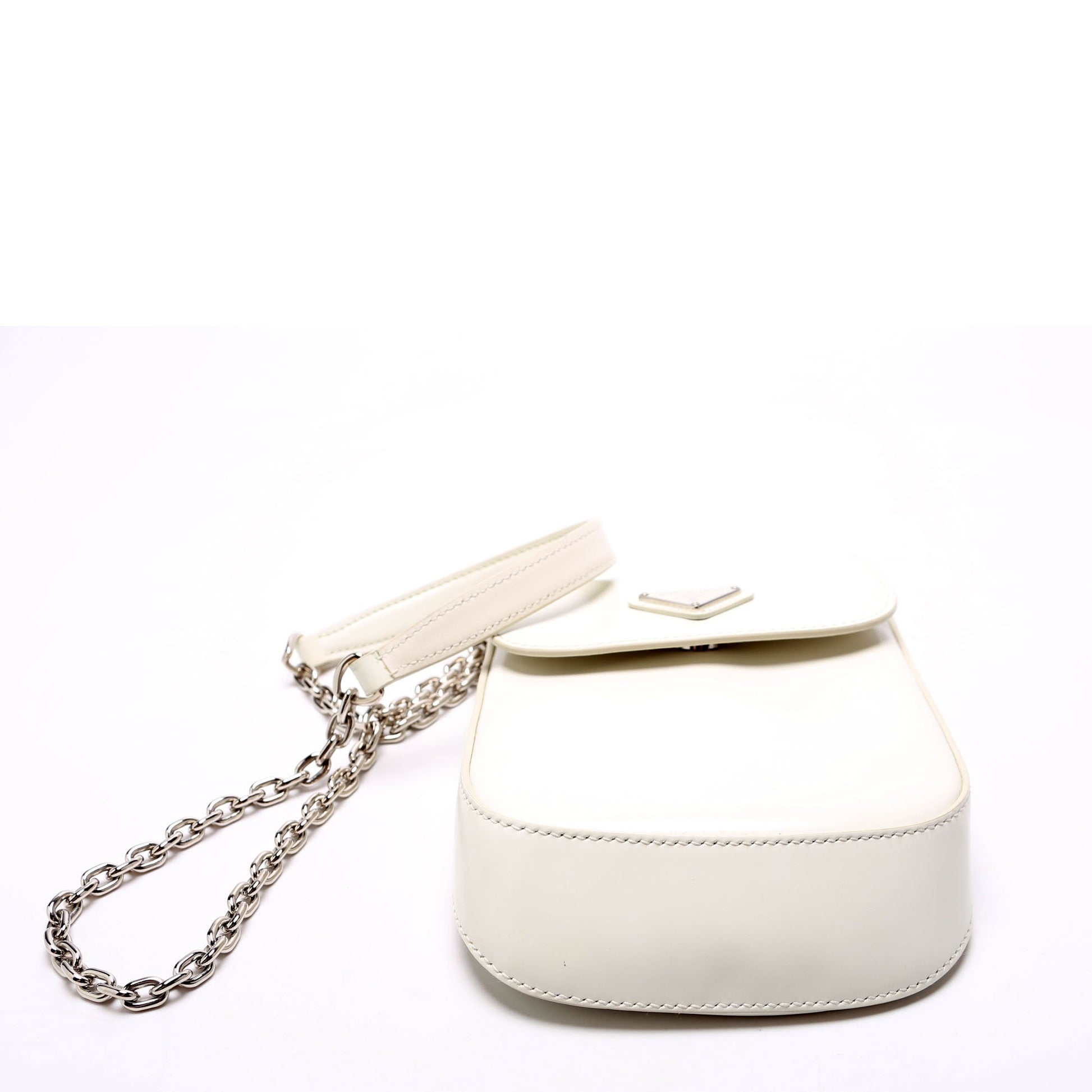 Prada 1BH185 Cleo Brushed Leather Mini Crossbody White Bag