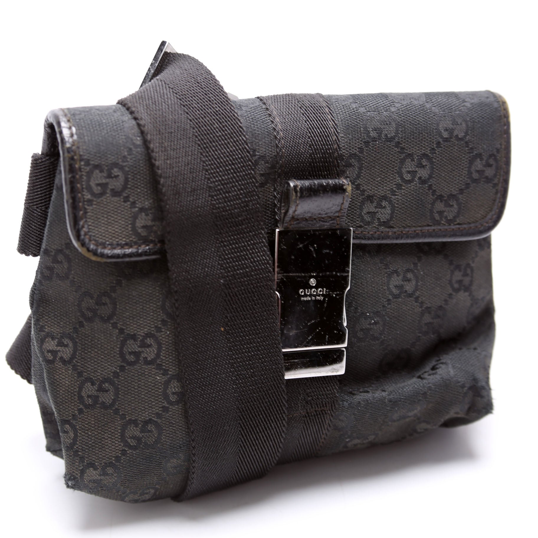 Gucci 449174 GG Canvas Belt Black Bag