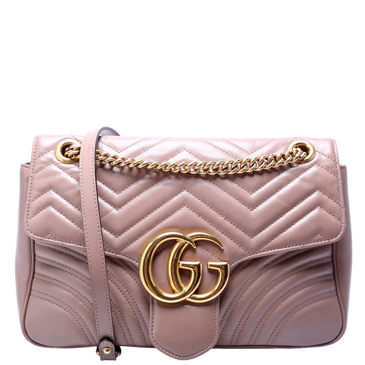 Gucci 443496 Marmont Leather Shoulder Medium Nude Bag