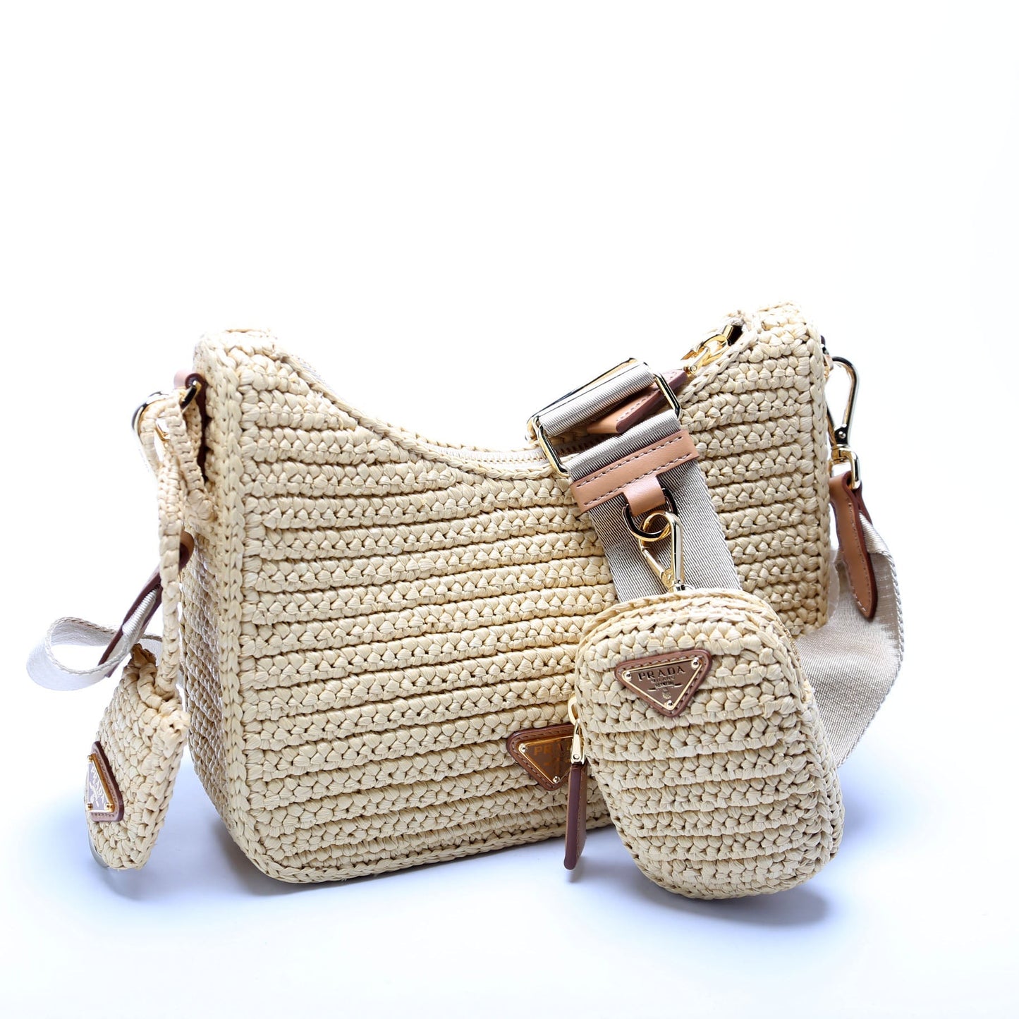 Prada 1BH204 Raffia Re-Edition 2005 Shoulder Tan Bag
