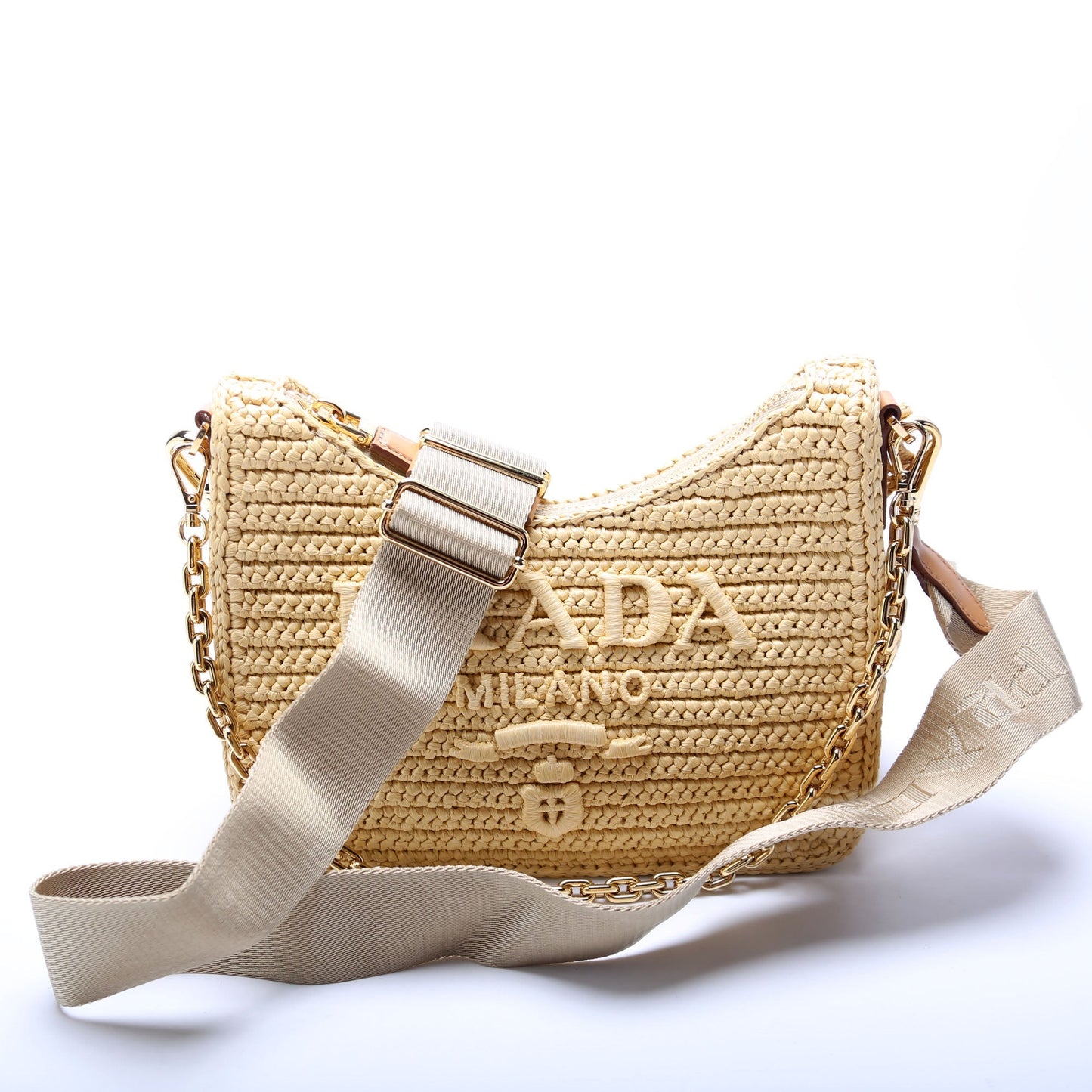 Prada 1BH204 Raffia Re-Edition 2005 Shoulder Tan Bag