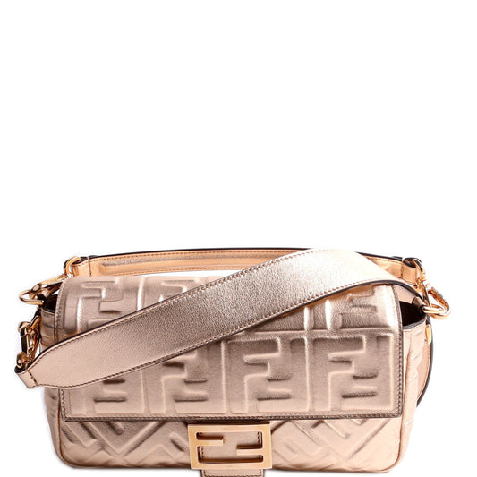 Fendi 8BR600uette FF Embossed Metallic Nappa Rose Gold Bag
