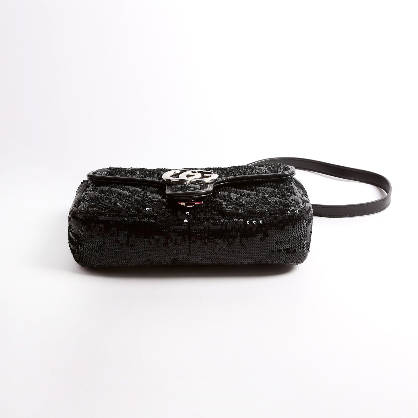 Gucci 446744 Marmont Sequin Shoulder Mini Flap Black Bag