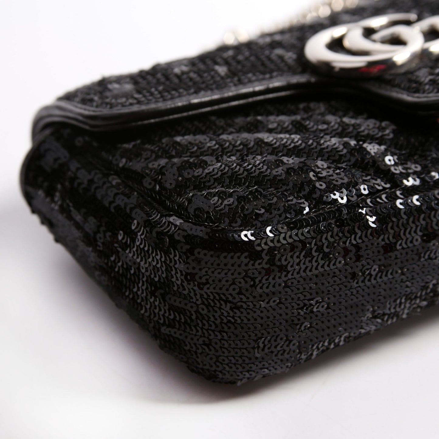 Gucci 446744 Marmont Sequin Shoulder Mini Flap Black Bag
