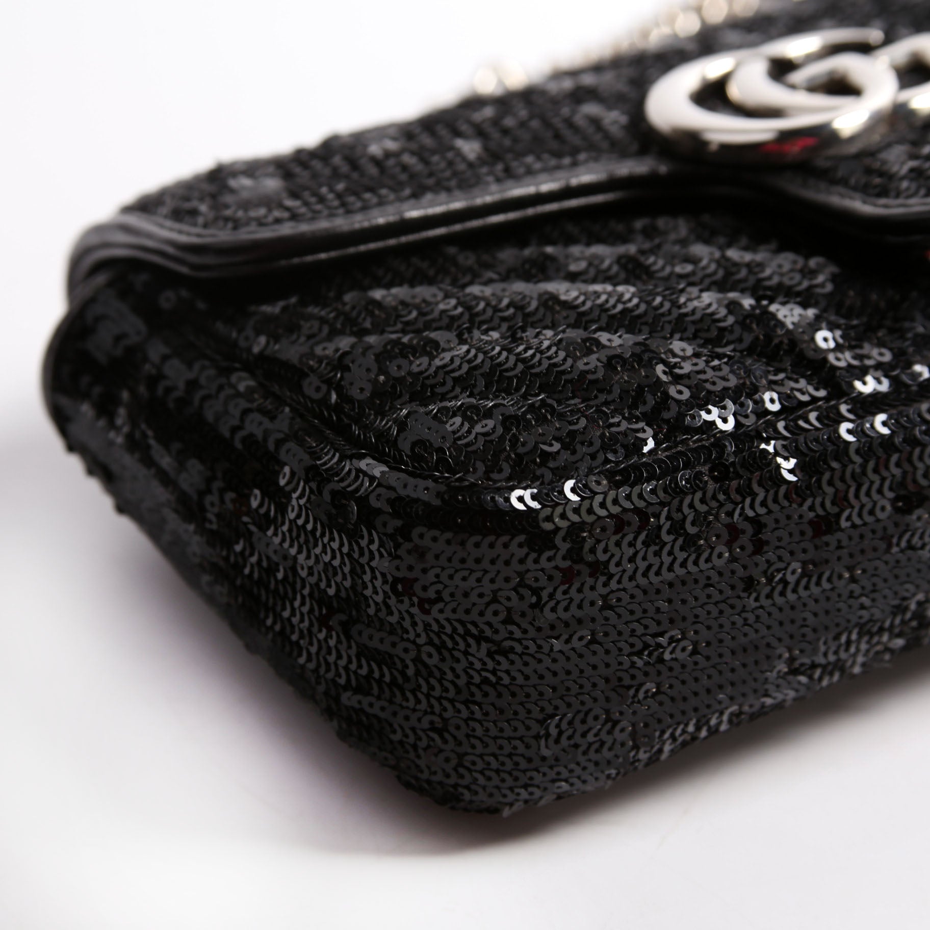 Gucci 446744 Marmont Sequin Shoulder Mini Flap Black Bag