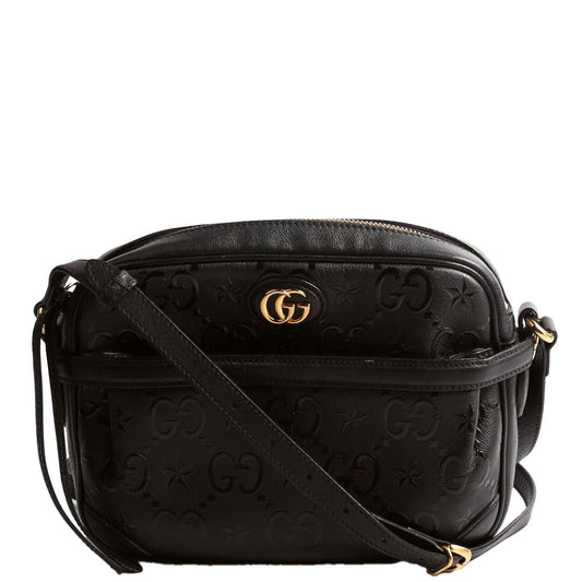 Gucci 675776 GG Star Embossed Leather Small Shoulder Black Bag