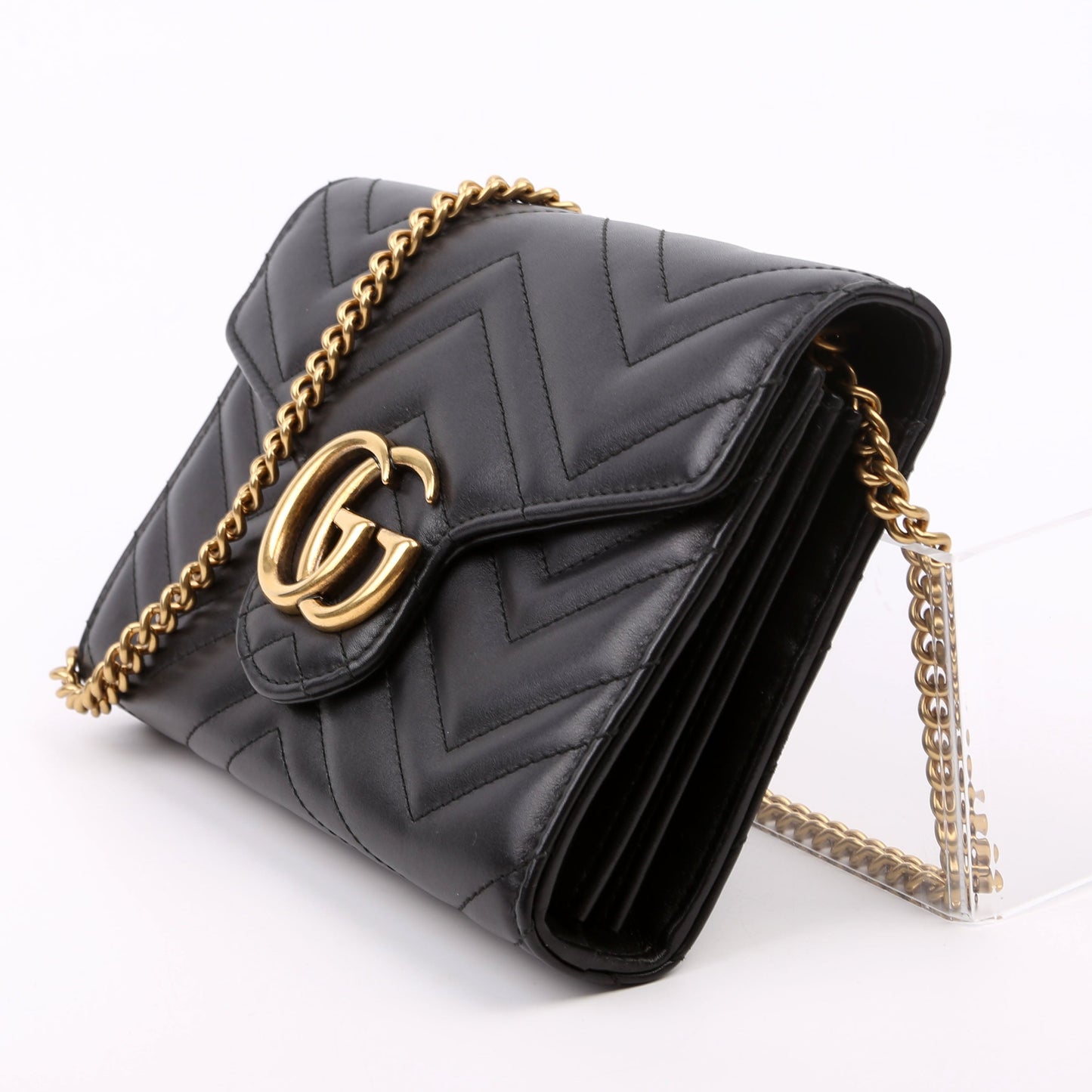 Gucci 474575 Marmont Chain Wallet Black Bag
