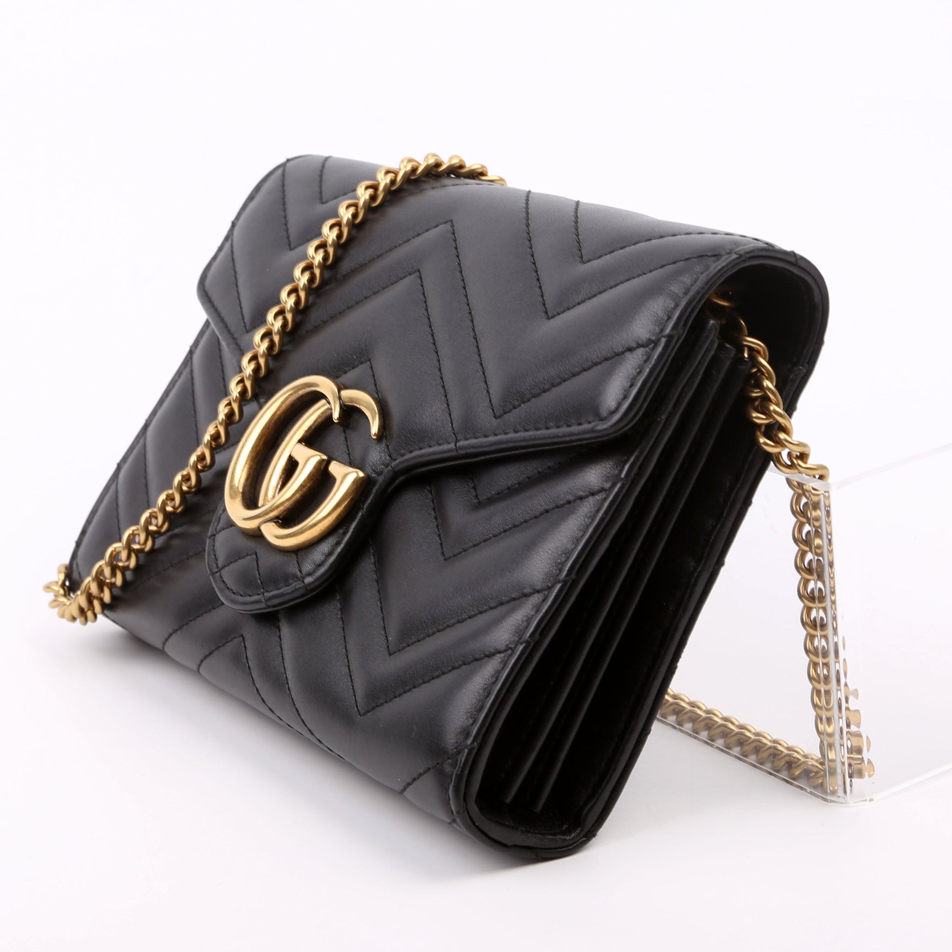 Gucci 474575 Marmont Chain Wallet Black Bag