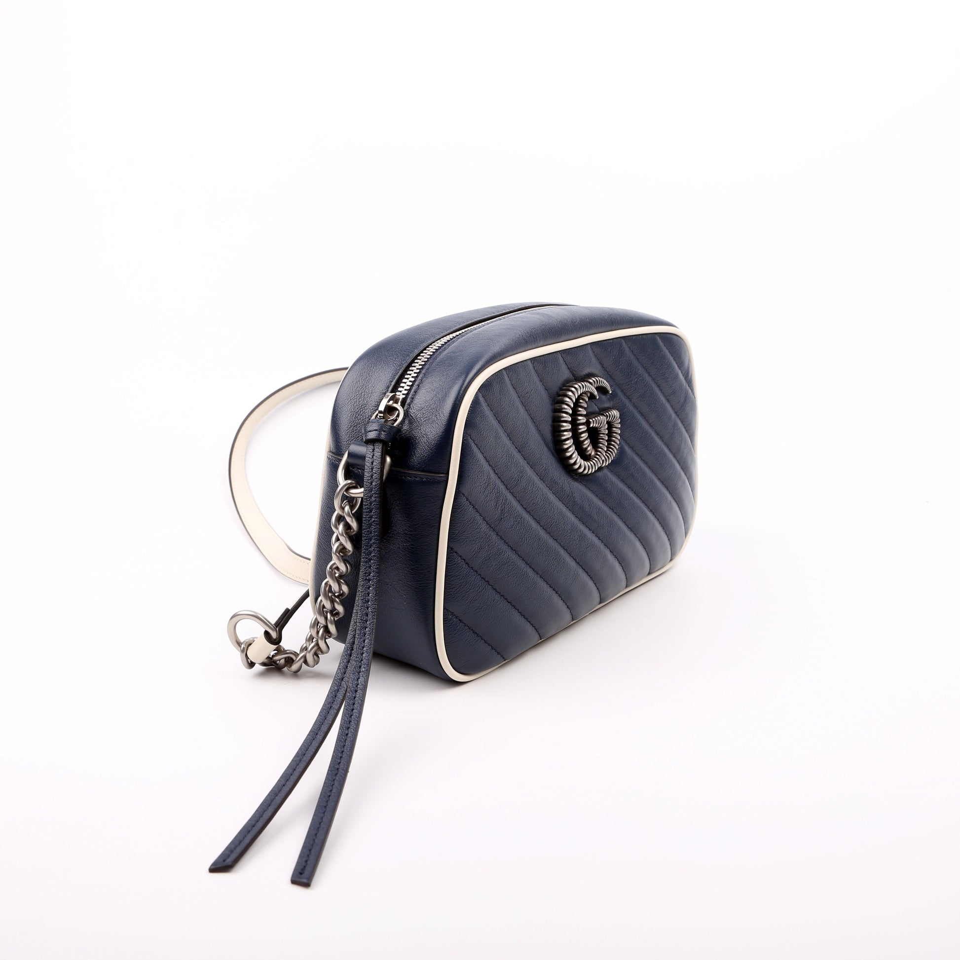 Gucci 447632 Marmont Small Leather Camera Blue/White Bag