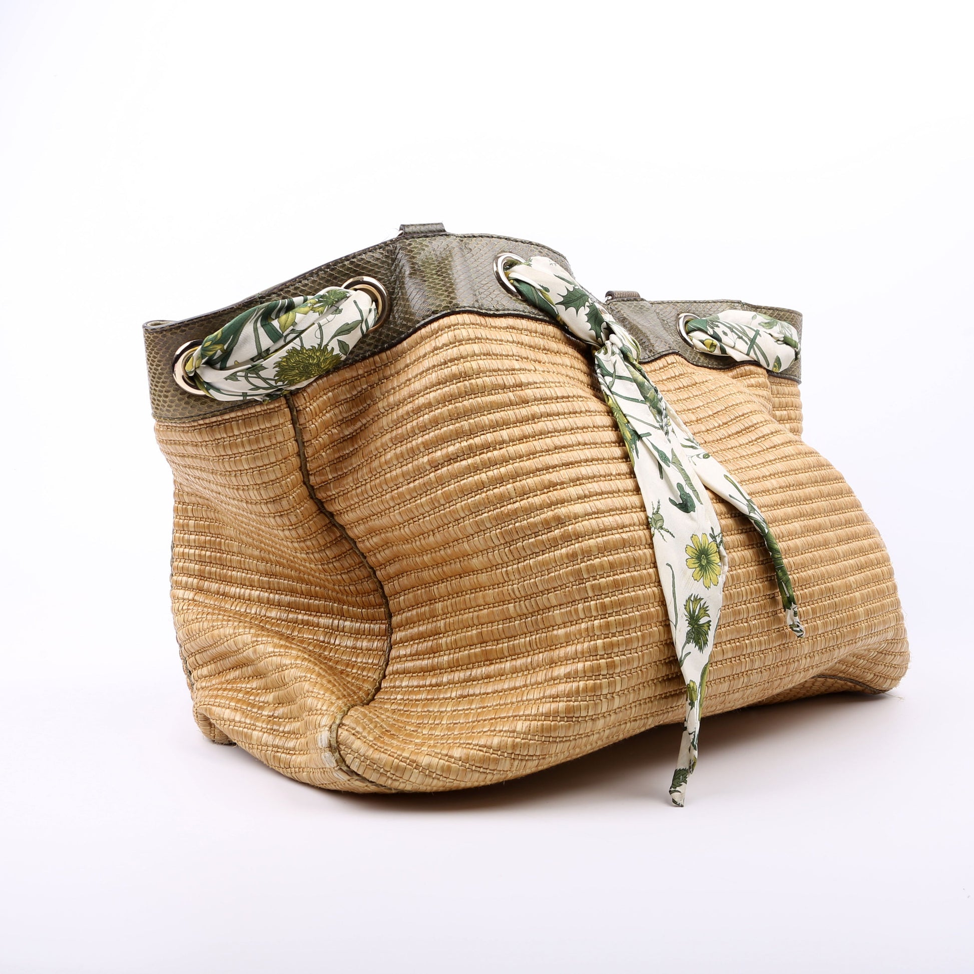 Gucci 153033 Straw Positano Tote Green Bag