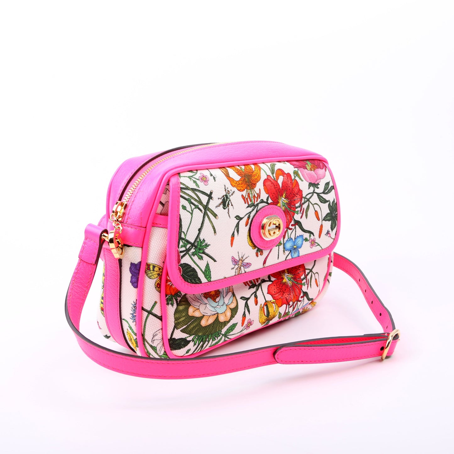 Gucci 550147 Flora Canvas Crossbody Pink Bag