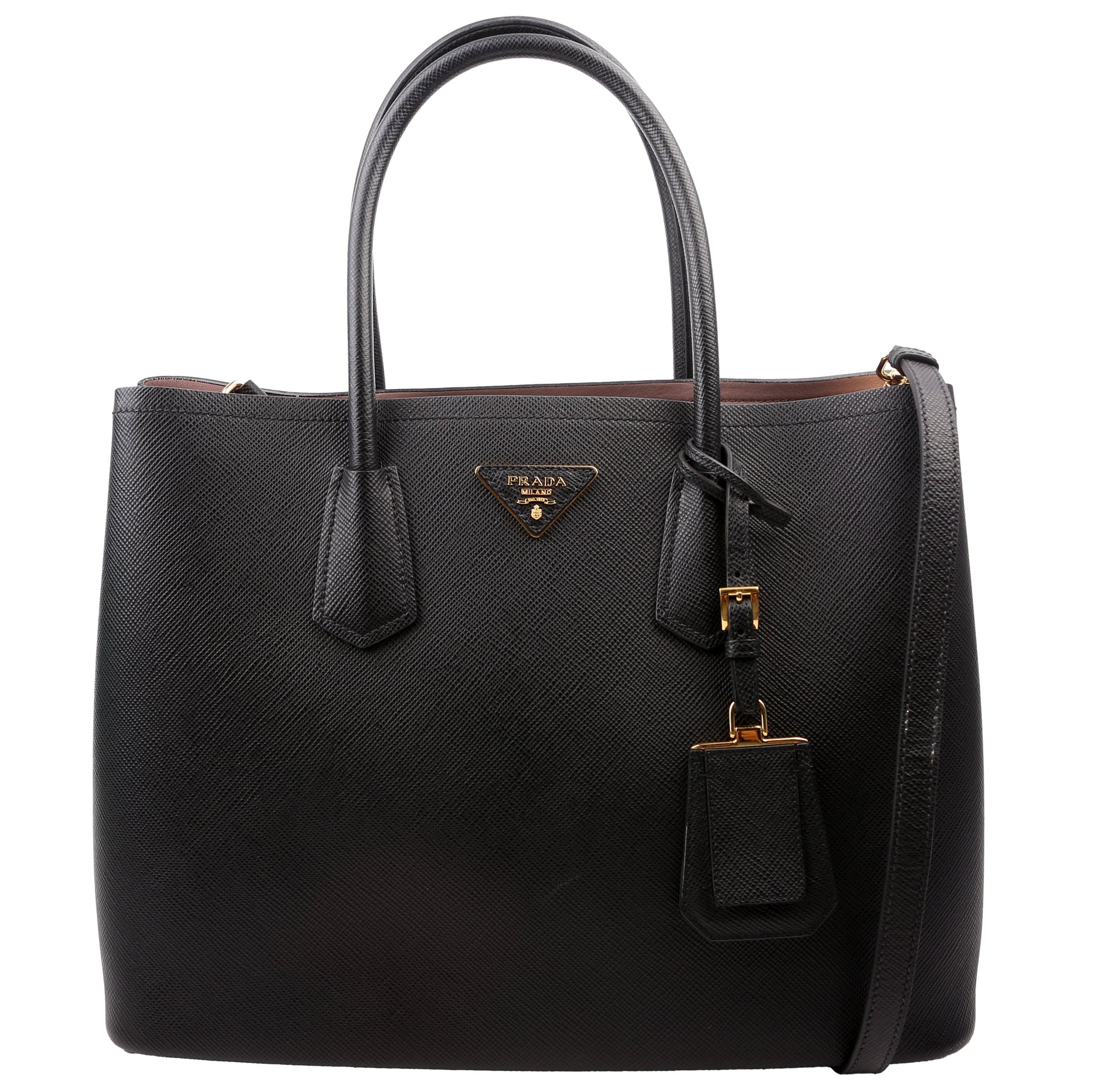 Prada Saffiano Cuir Double Large Black Bag