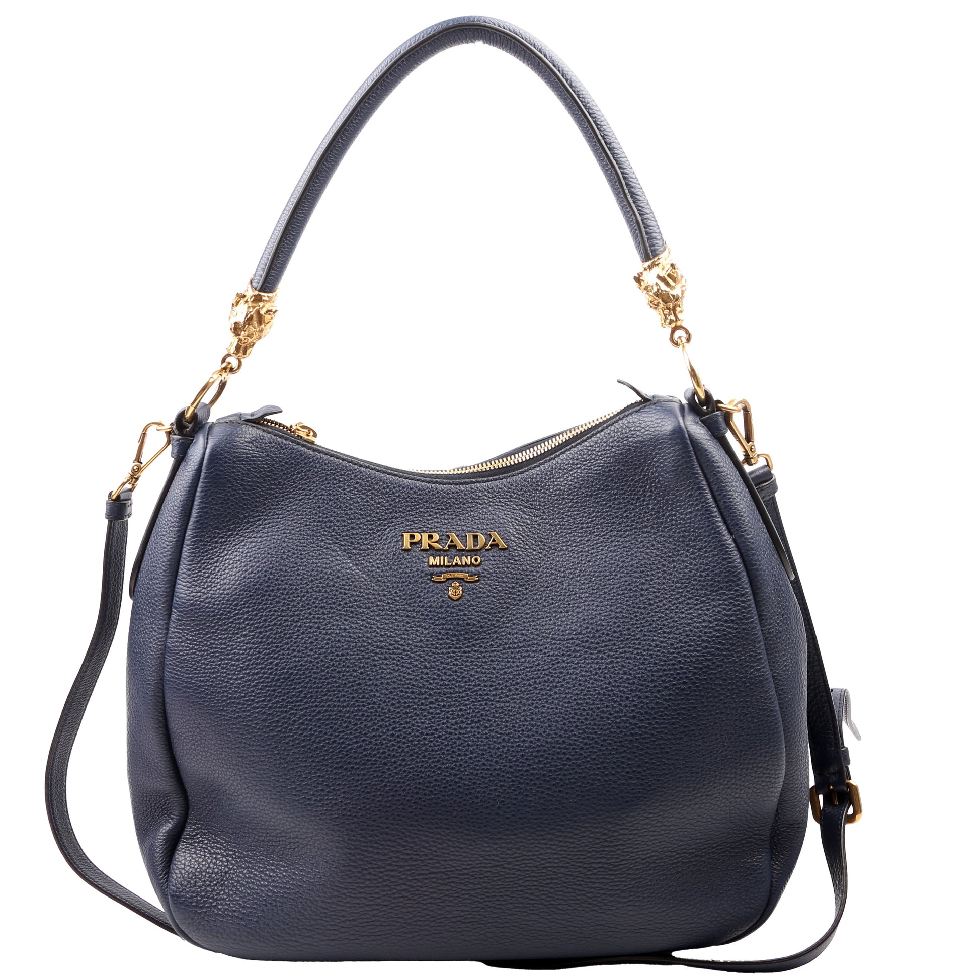 Prada Vitello Phenix Hobo Navy Bag