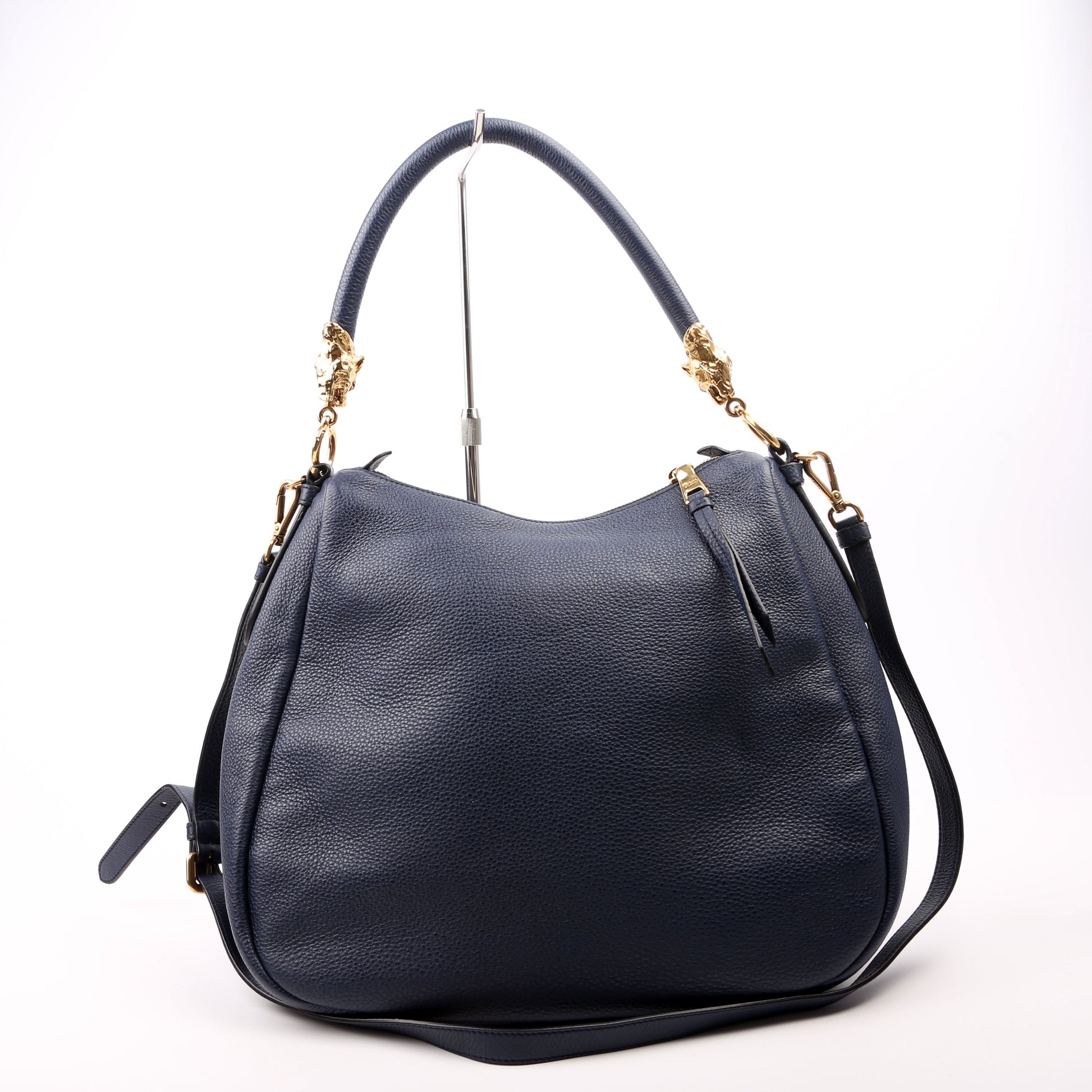 Prada Vitello Phenix Hobo Navy Bag