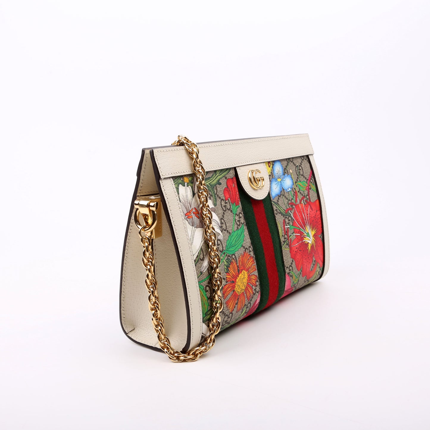 Gucci 503877 GG Supreme Flora Ophidia Small Chain White Bag