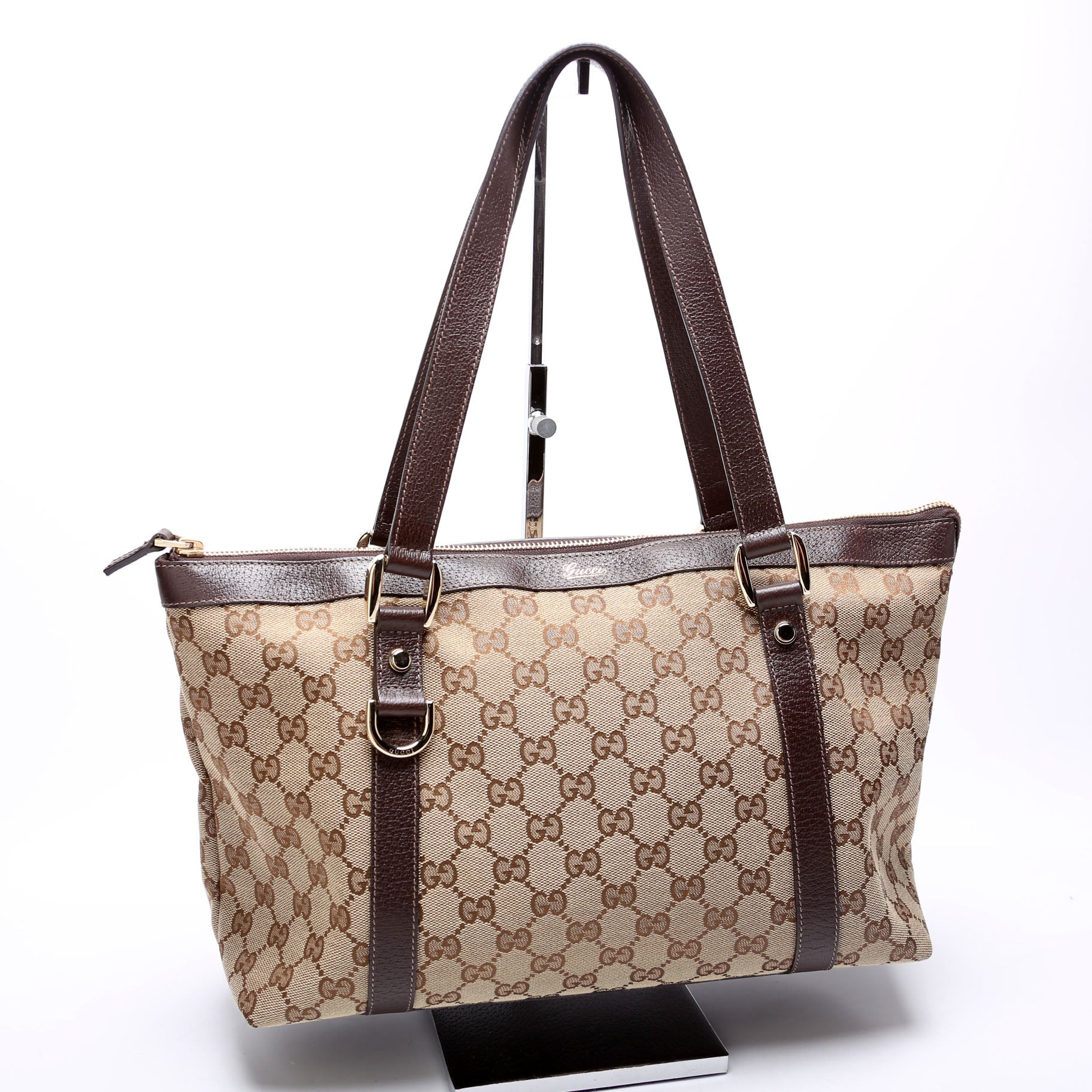 Gucci 141470 GG Canvas Abbey Tote Beige/Brown Bag