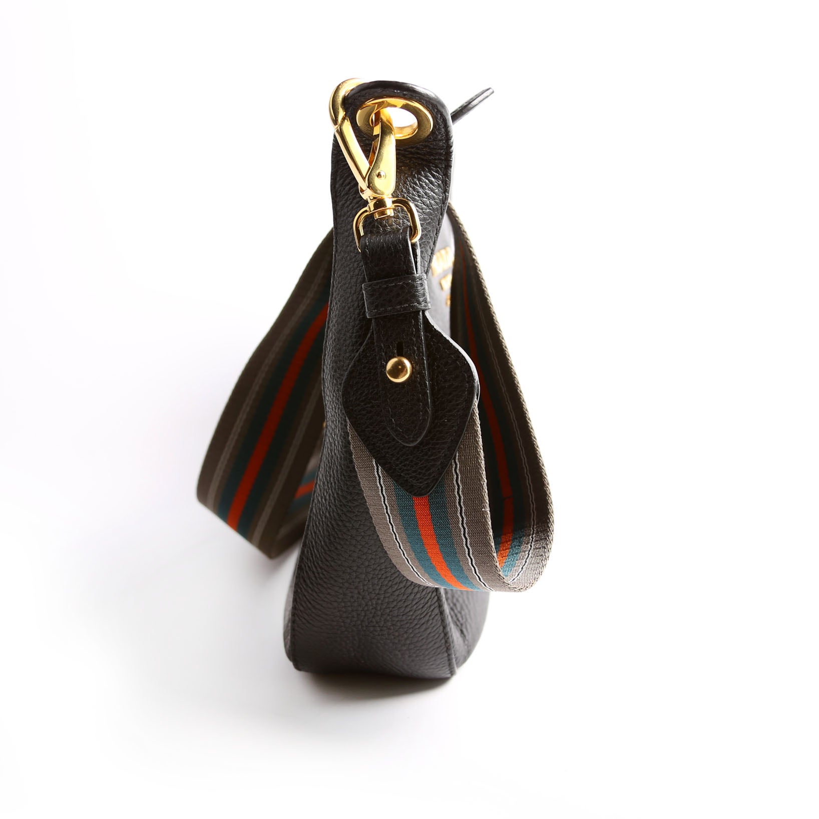 Prada 1BC166 Vitello Phenix Small Zip Messenger Hobo Black Bag
