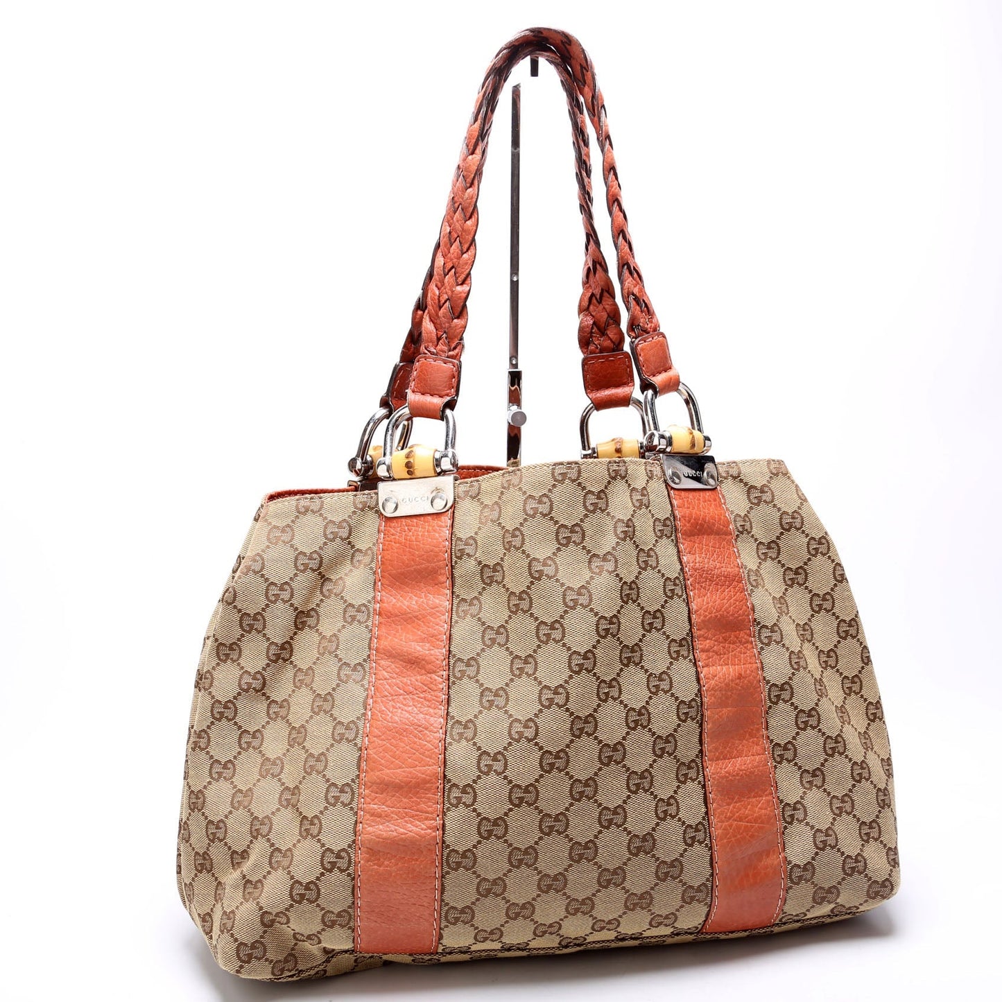 Gucci 232947 GG Canvas Bamboo Tote Bag