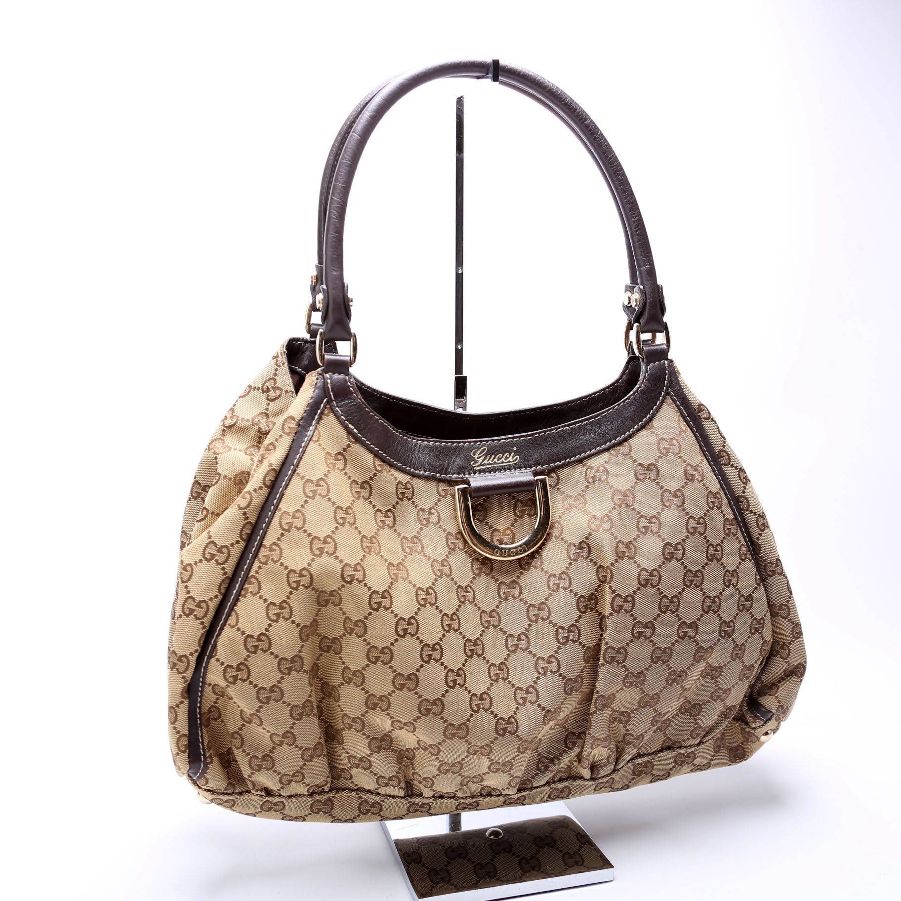 Gucci GG Canvas Abbey D Ring Large Hobo Tan Bag