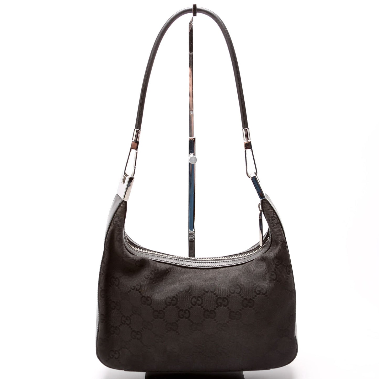 Gucci 01233 GG Canvas Small Clasp Hobo Black Bag