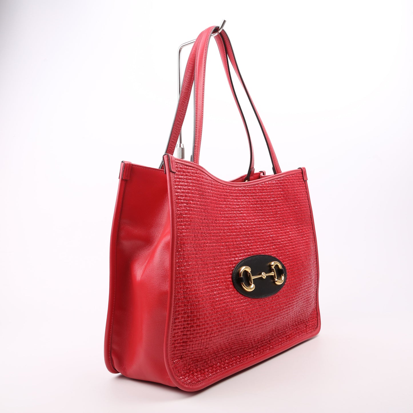 Gucci 623694 1955 Horsebit Raffia Tote Red Bag