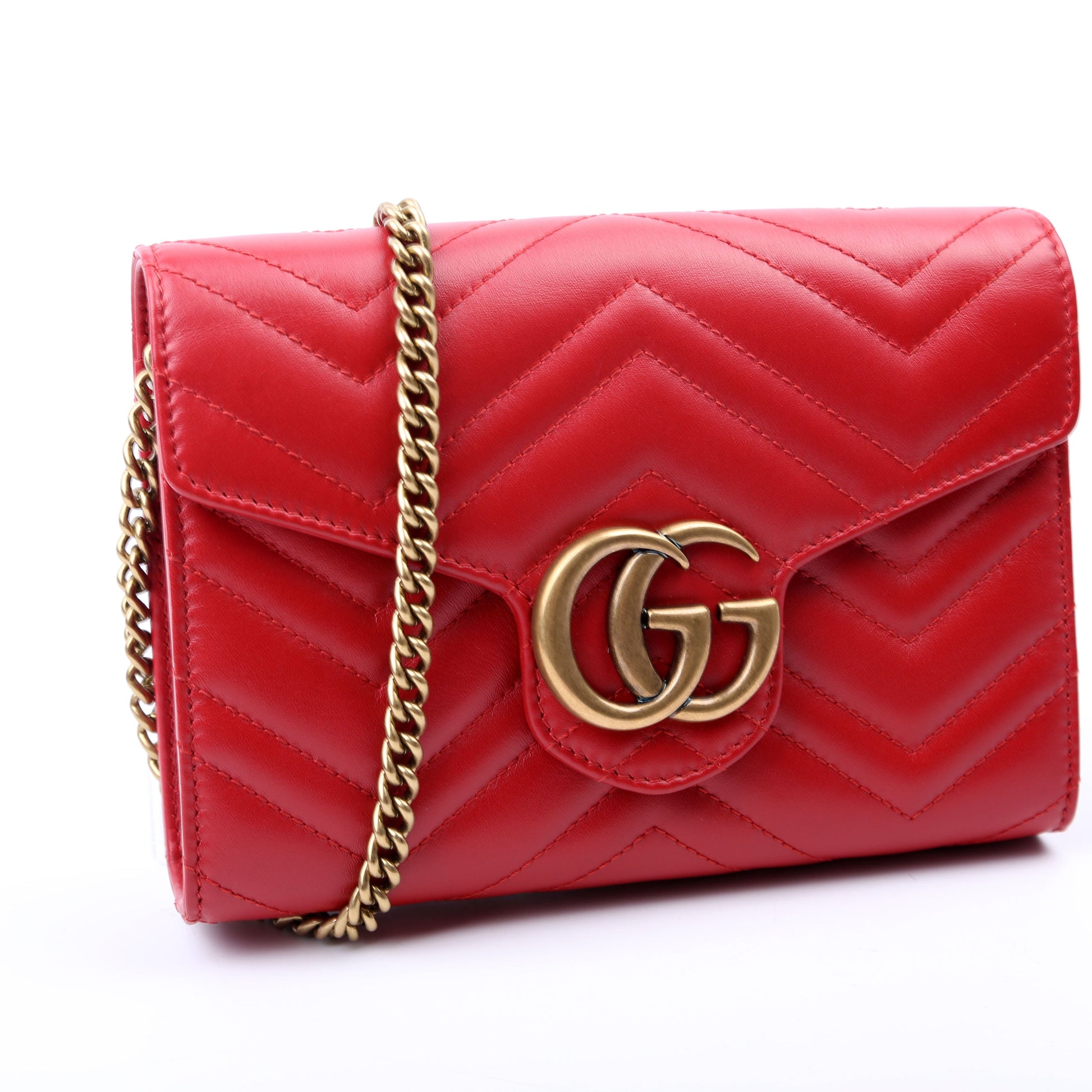Gucci 474575 Marmont Chain Wallet Red Bag