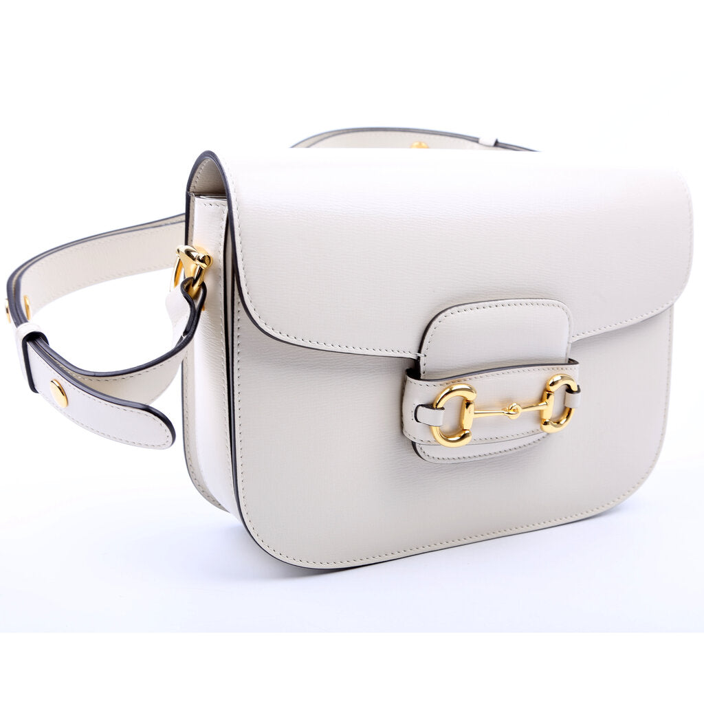 Gucci 602204 Horsebit 1955 Leather Shoulder White Bag