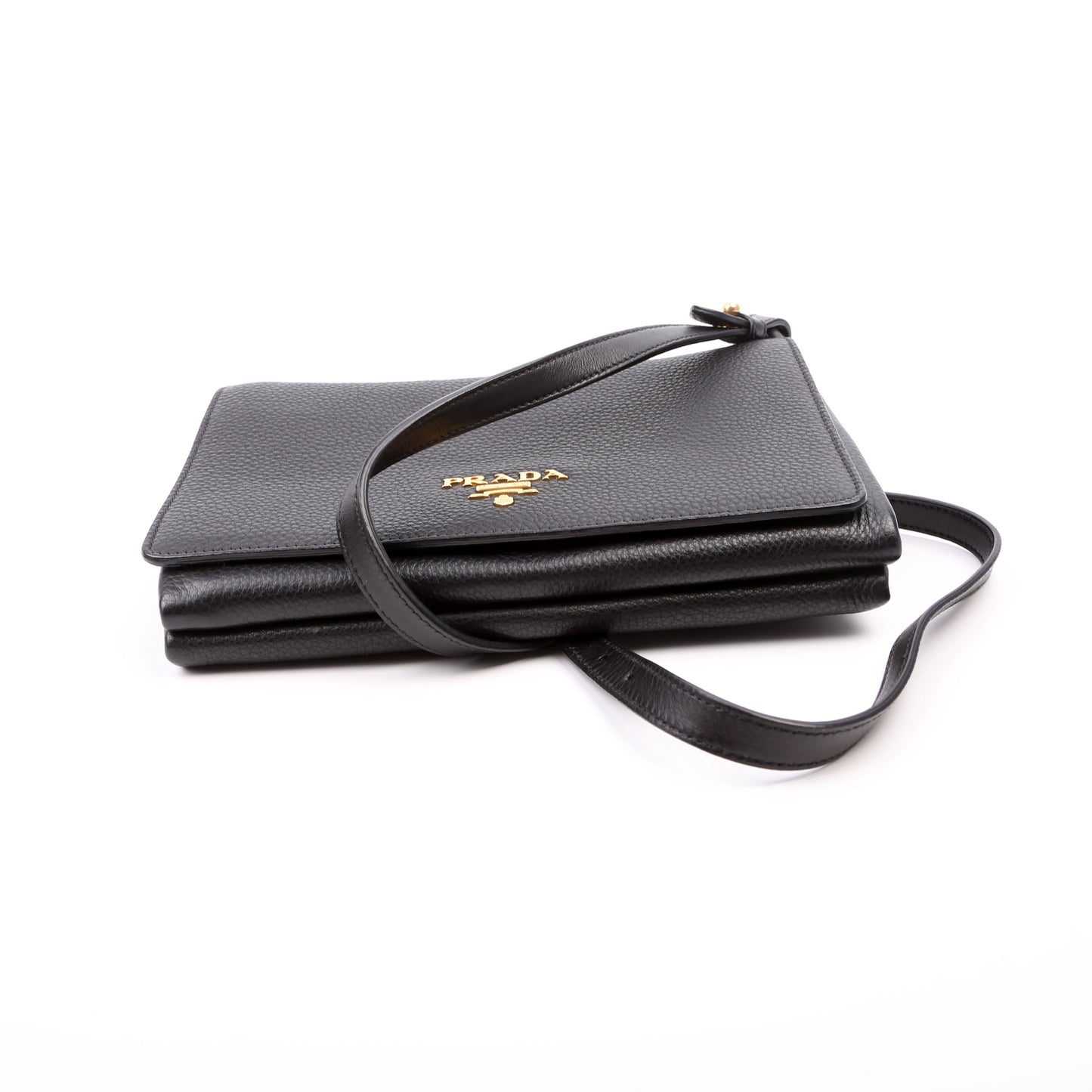 Prada 1BH031 Vitello Daino Leather Flap/Zip Crossbody Black Bag