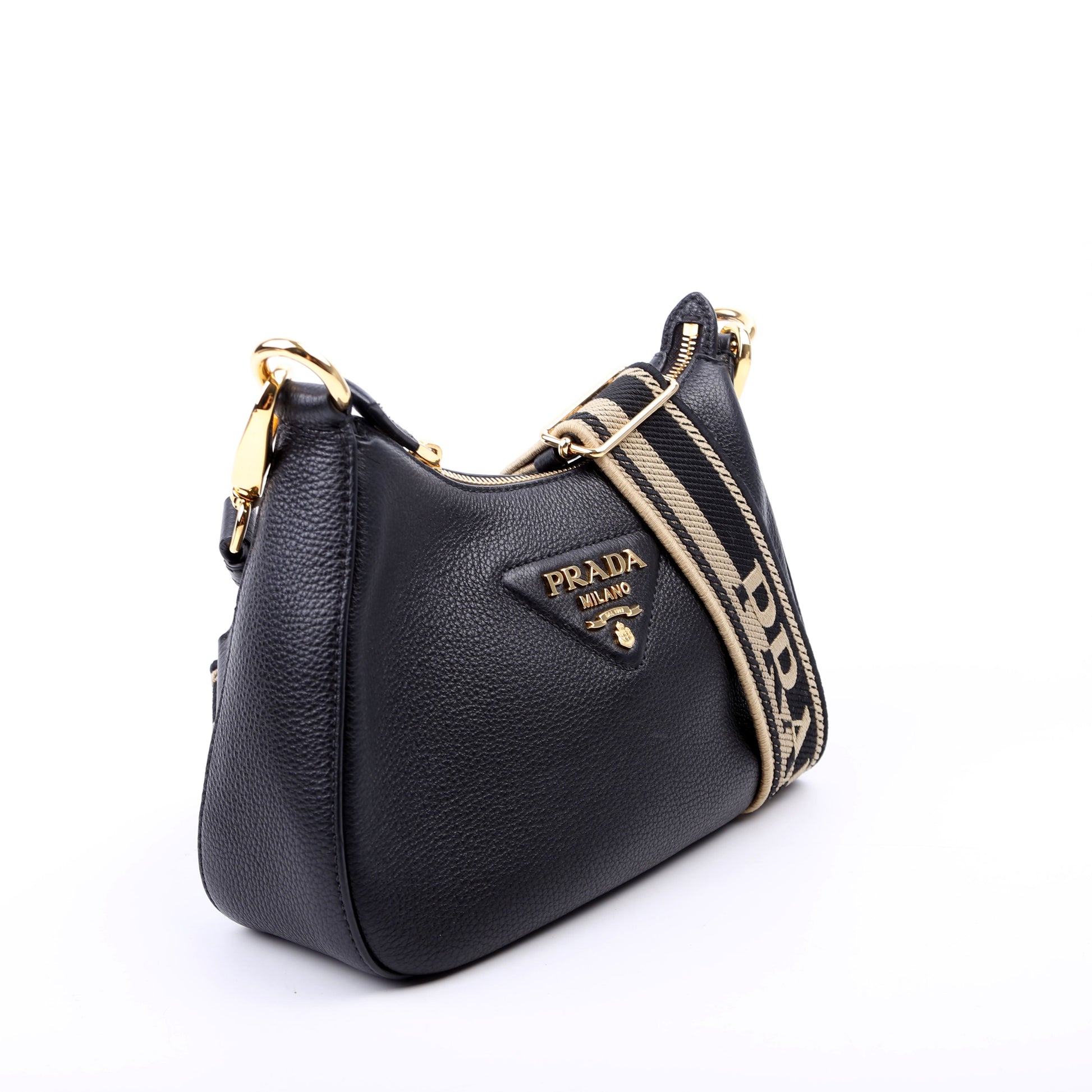 Prada 1BH193 Vitello Daino Soft Leather Crossbody Black Bag