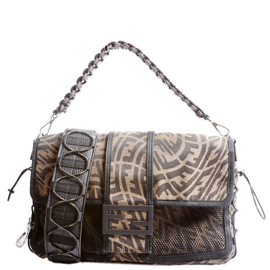 Fendi FF Zucca/Mesh Vertigouette Satchel Large Black/Brown Bag