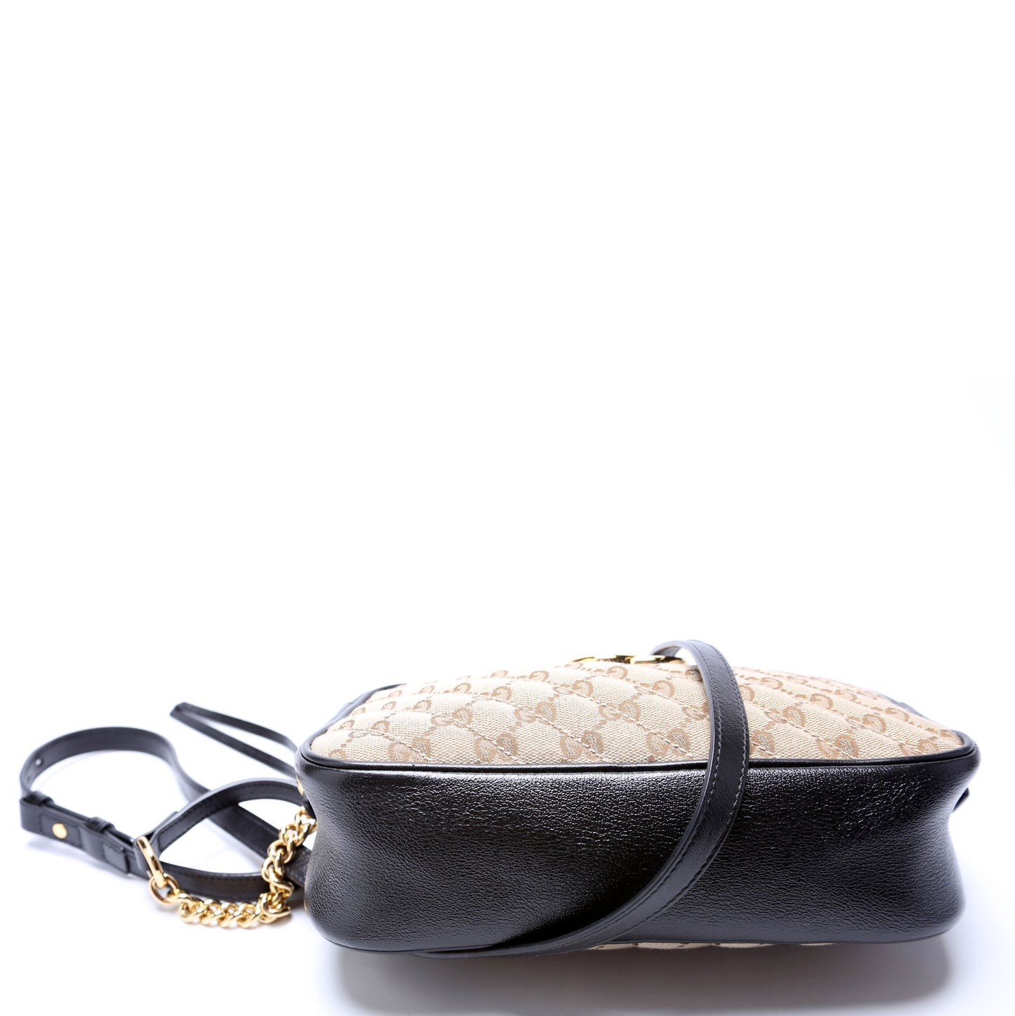 Gucci 447632 Marmont Small GG Canvas Camera Tan/Black Bag